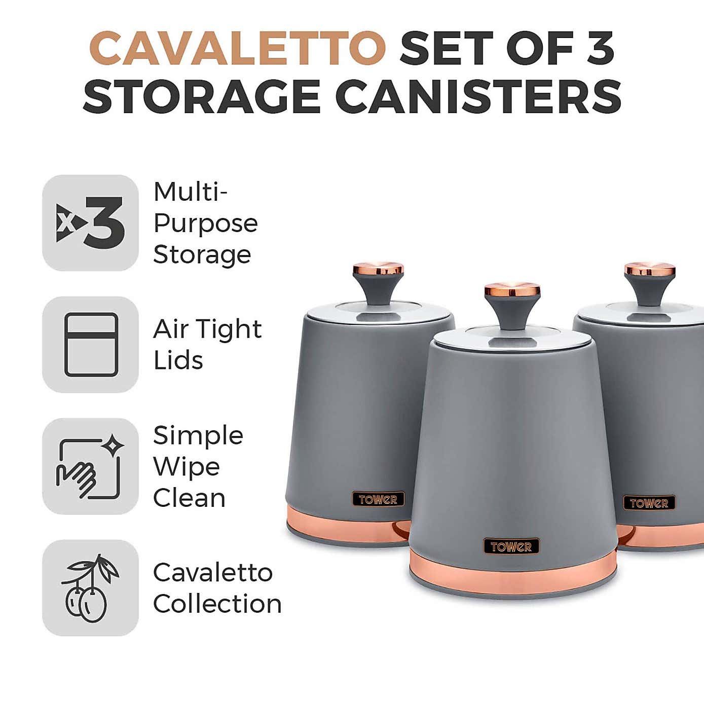 Tower Set of 3 Cavaletto Canisters