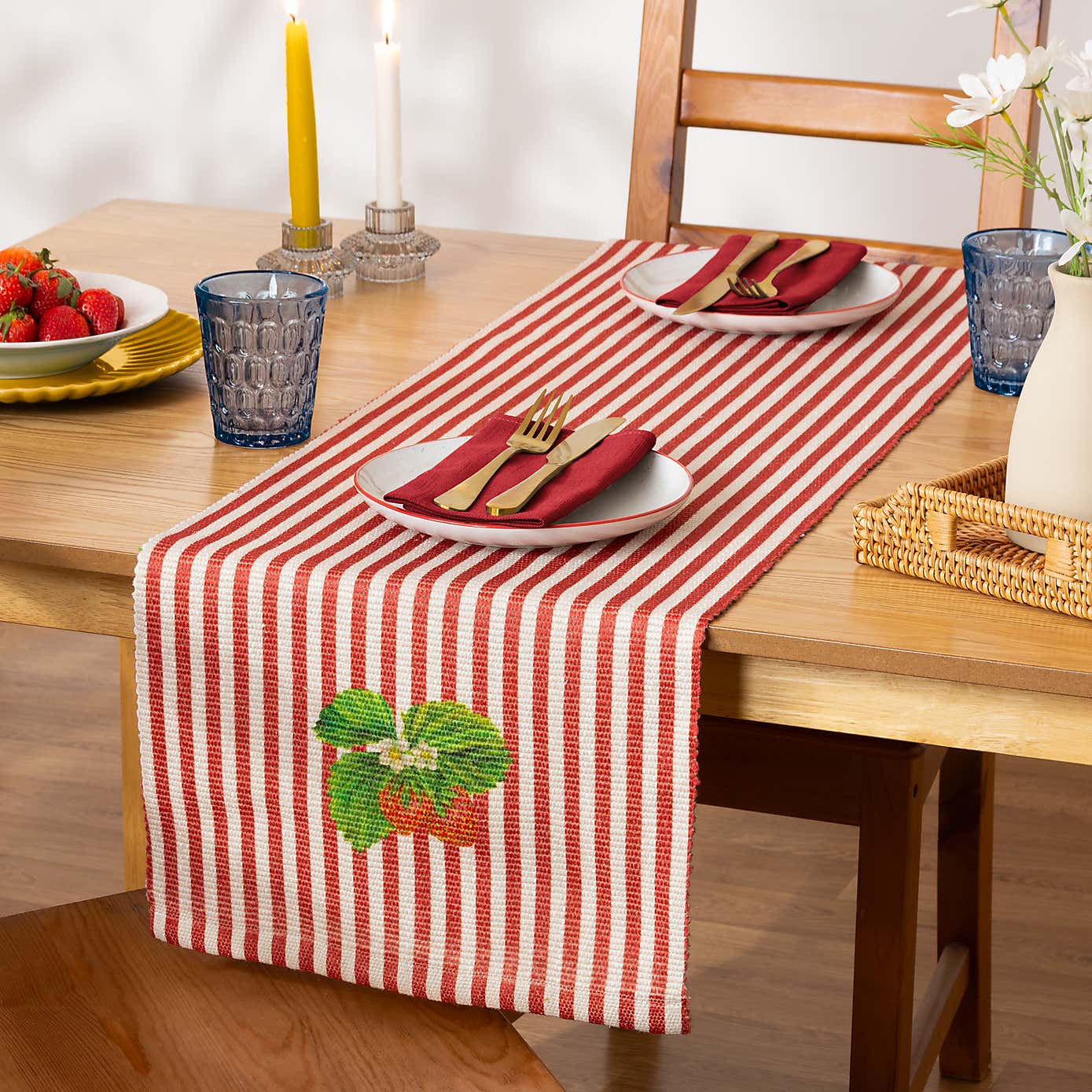 Wylder Strawberry Stripes Candy Cane Table Runner