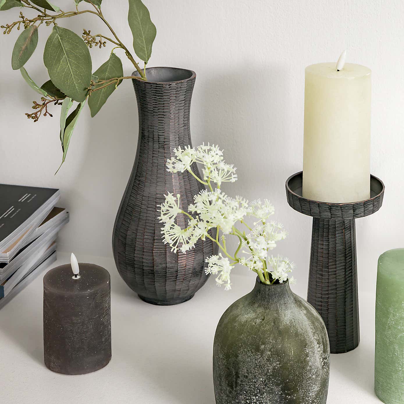 Clopton Fluted Vase Antique Grey 33cm