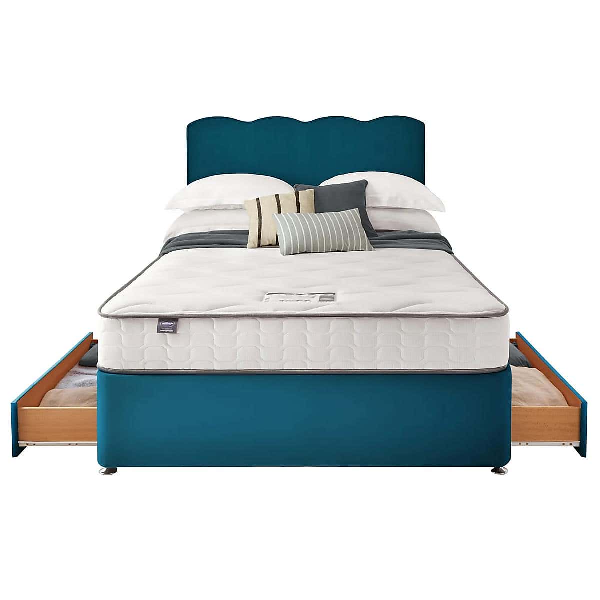 Silentnight 2 Drawer Divan Bed With Velvet Wave Headboard