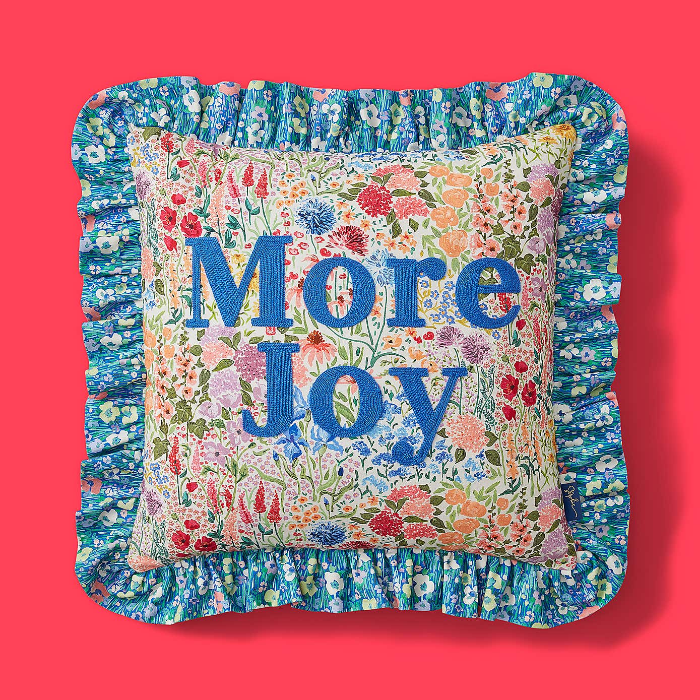 Sophie Robinson More Joy Embroidered Cotton Cushion