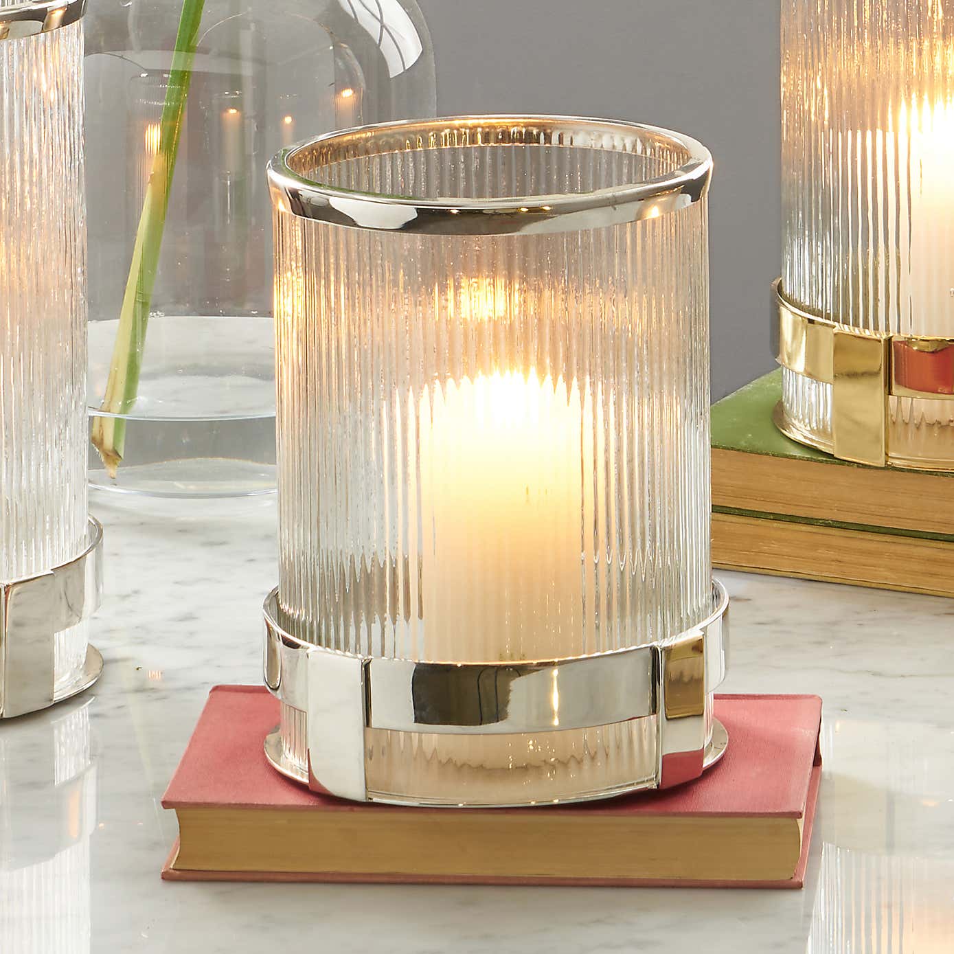 Metal and Glass Hurricane Lantern