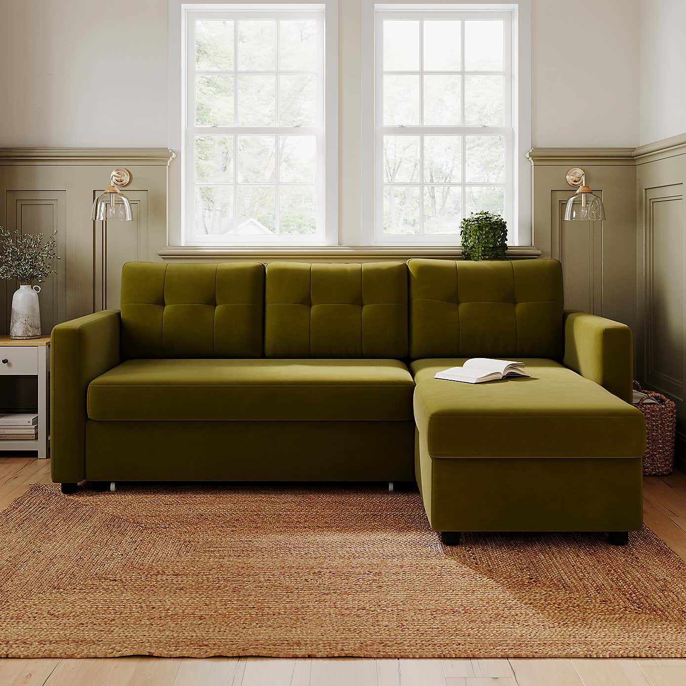 Barker Velvet Trundle Corner Chaise Sofa Bed