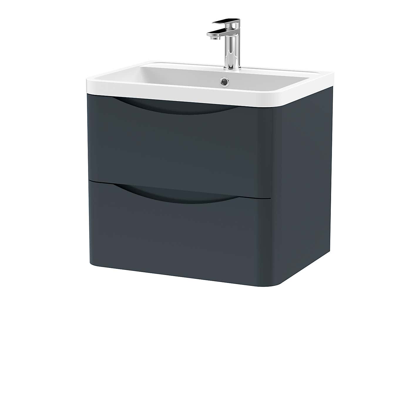 Lunar Wall Mounted 2 Drawer Vanity Unit with Polymarble Basin