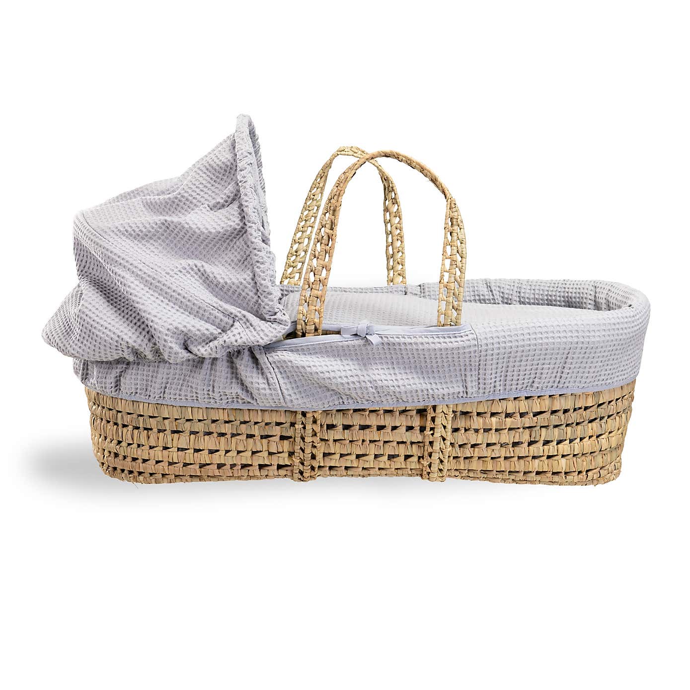 Clair de Lune Waffle Palm Moses Basket with Natural Folding Stand