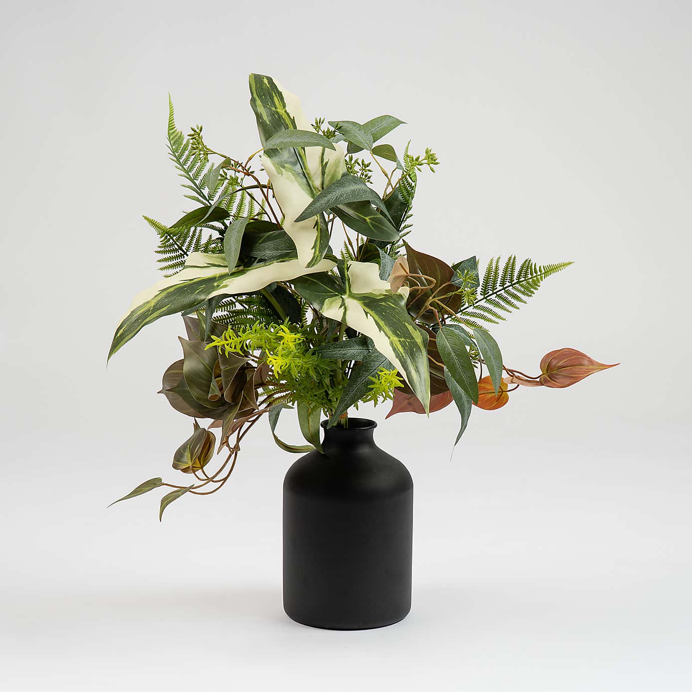 Artificial Mixed Leaves Bouquet in Black Vase