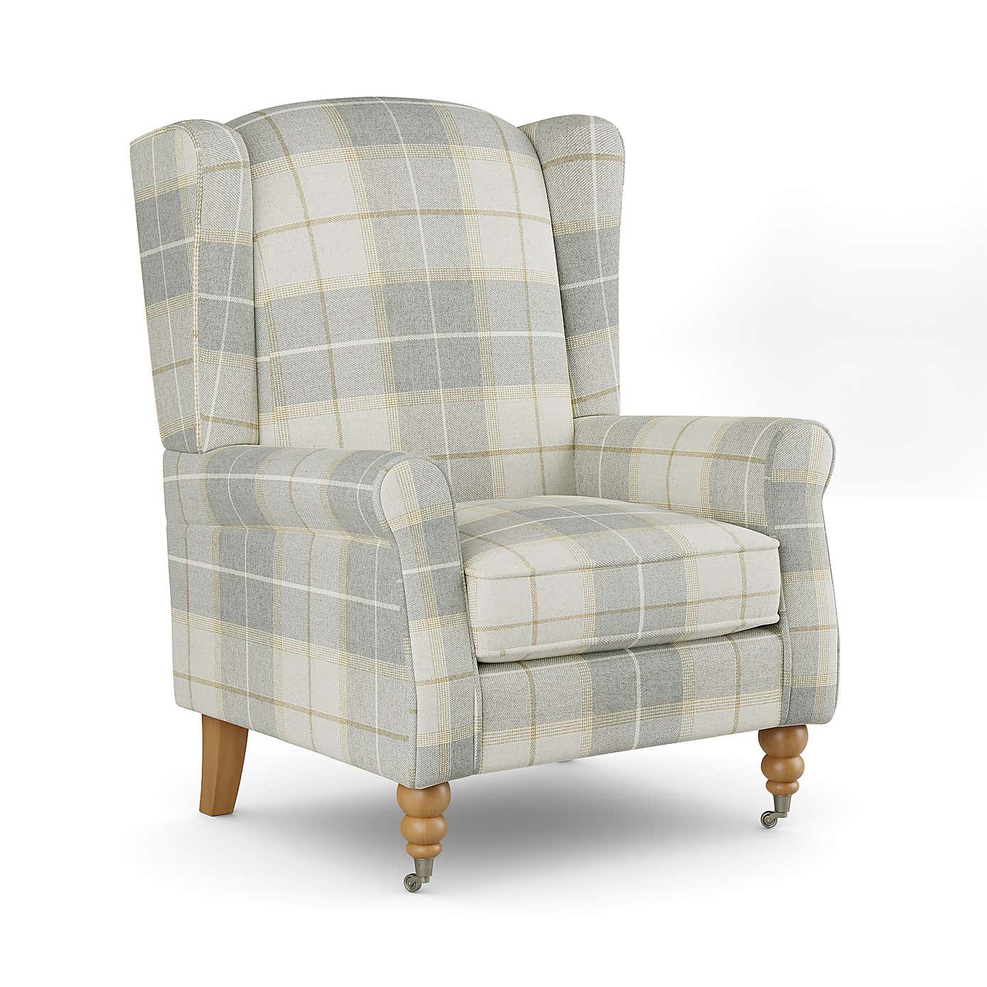 Oswald Grande Check Wingback Armchair