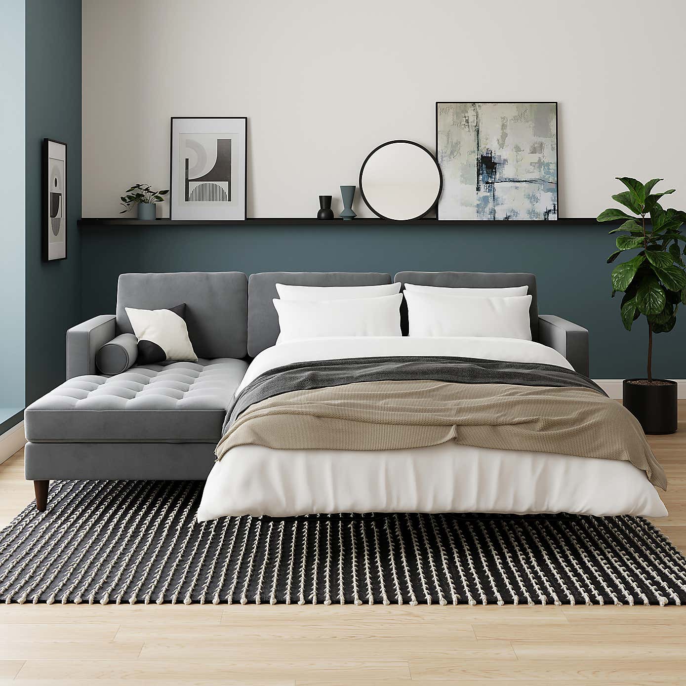 Zoe 4 Seater Corner Double Sofa Bed, Velvet