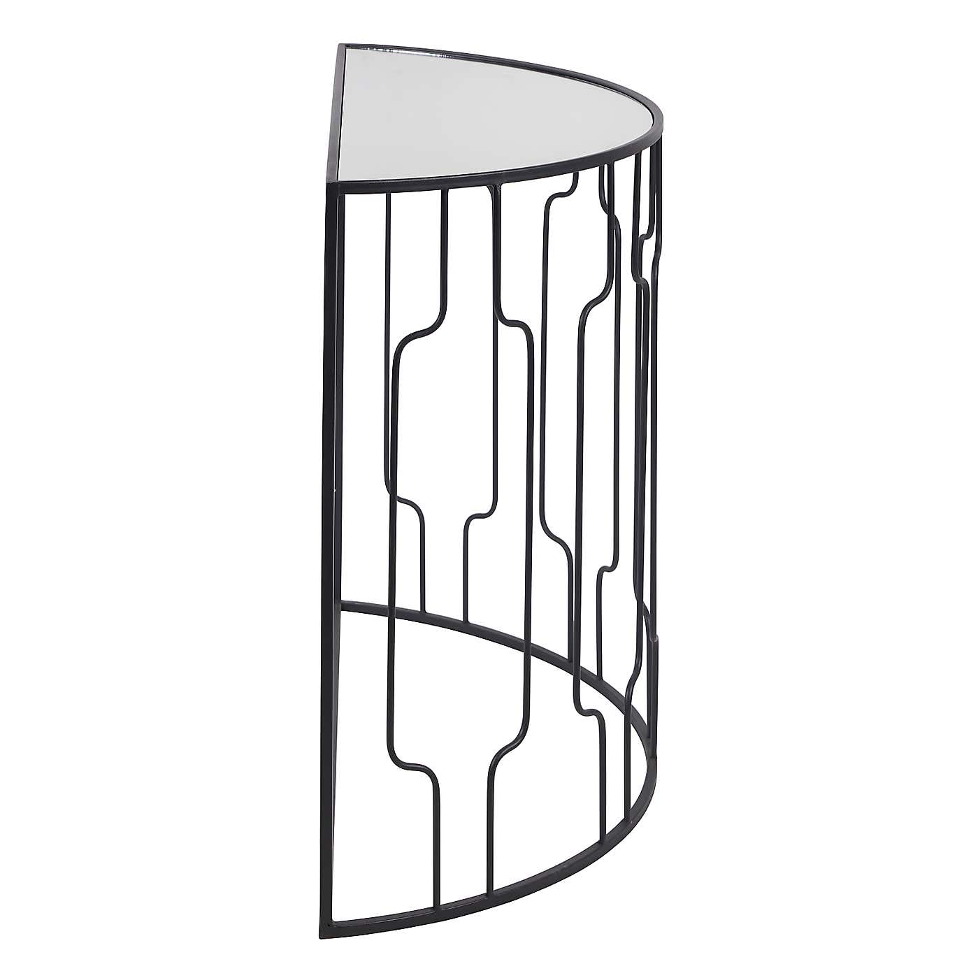 Caprisse Mirrored Glass Half Moon Console Table