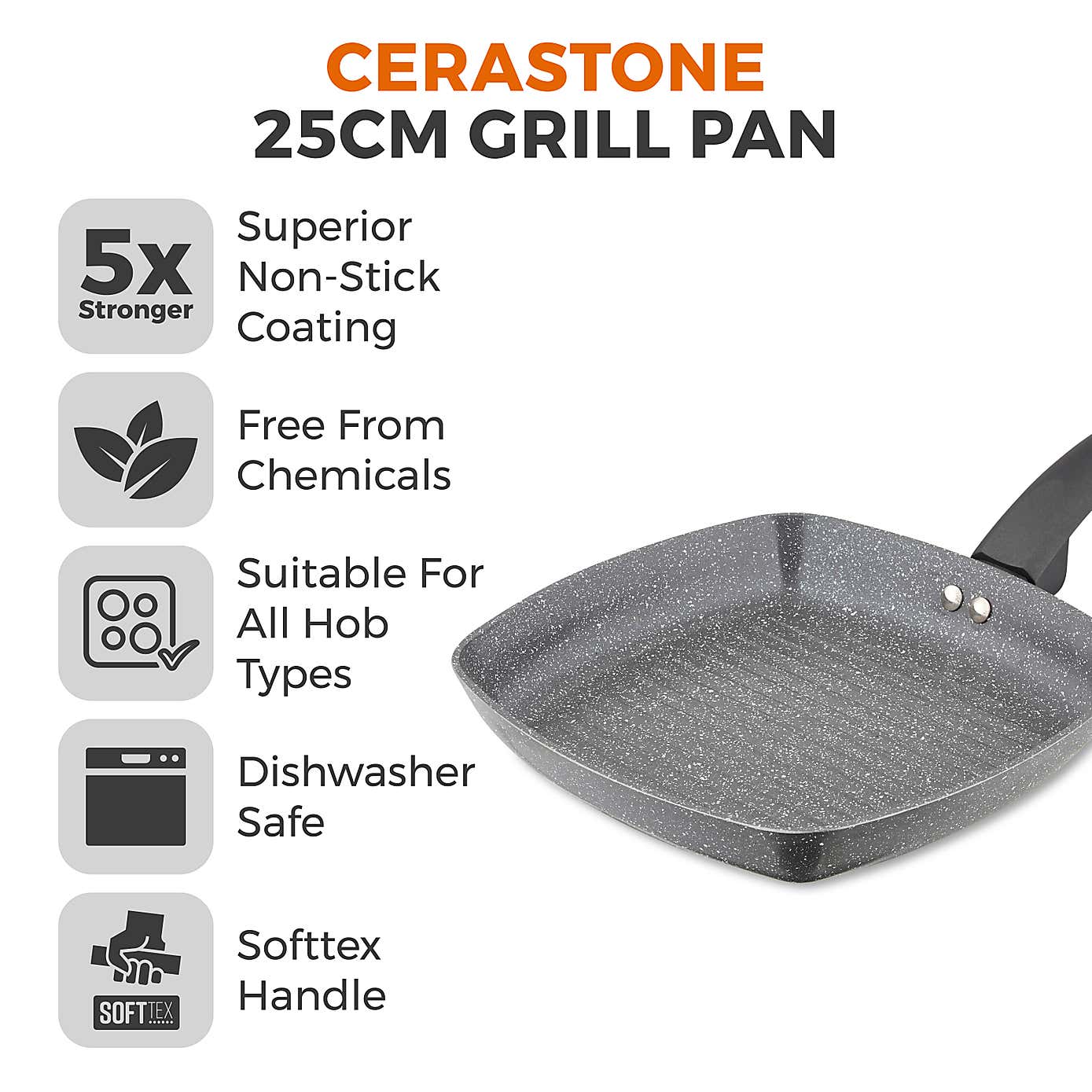 Tower Cerastone Non-Stick Forged Aluminium Grill Pan, 25cm