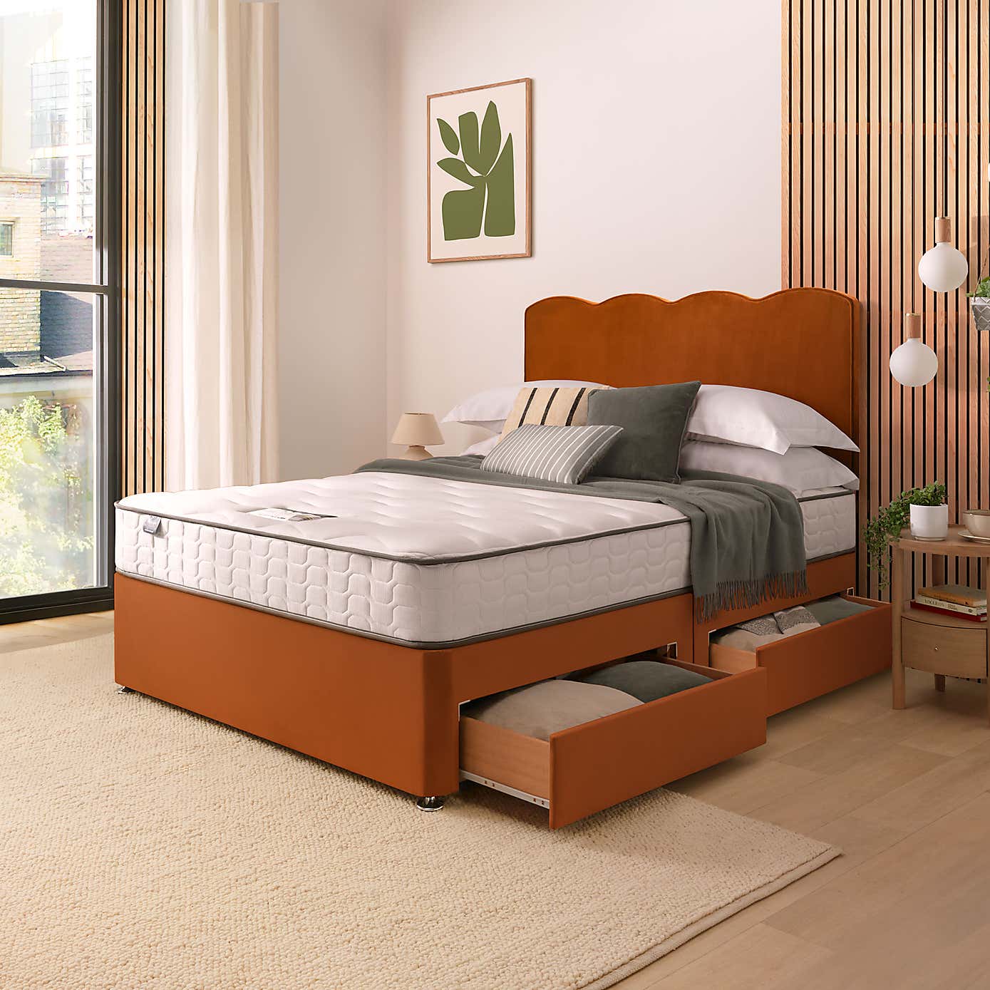 Silentnight 2 Drawer Divan Bed With Velvet Wave Headboard