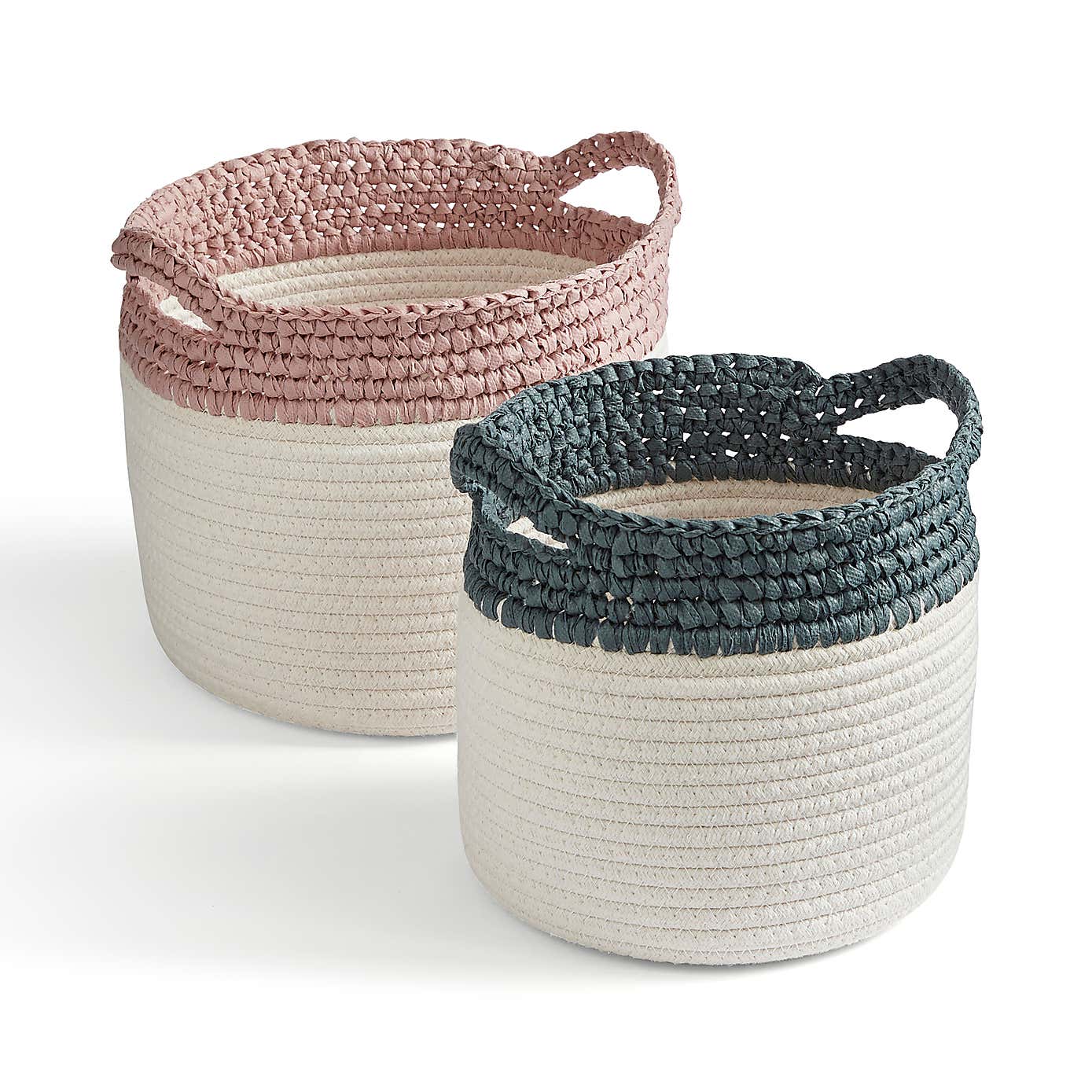 Set of 2 Crochet Effect Storage Baskets