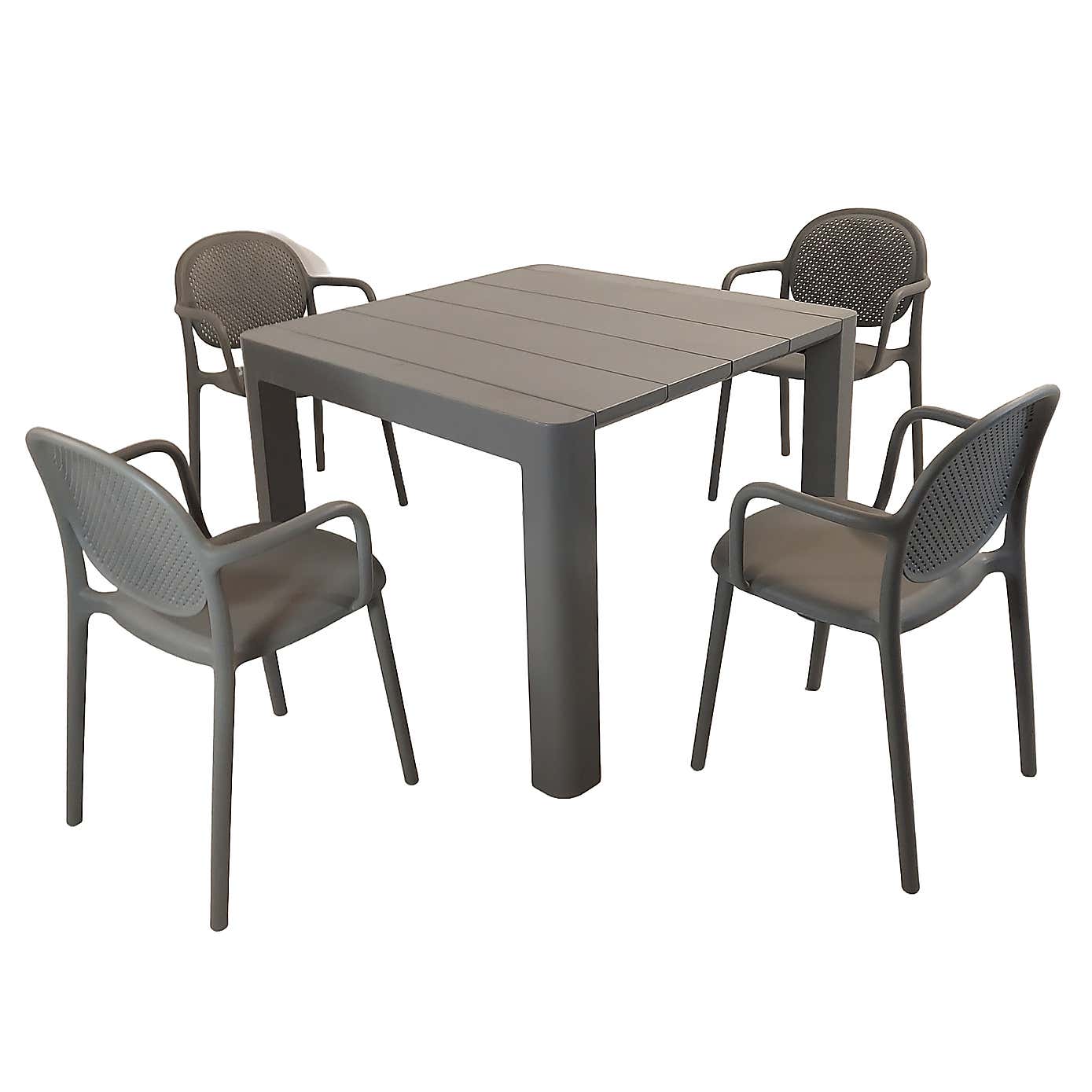 Modura Henrik Square Dining Table with 4 Stina Armchairs