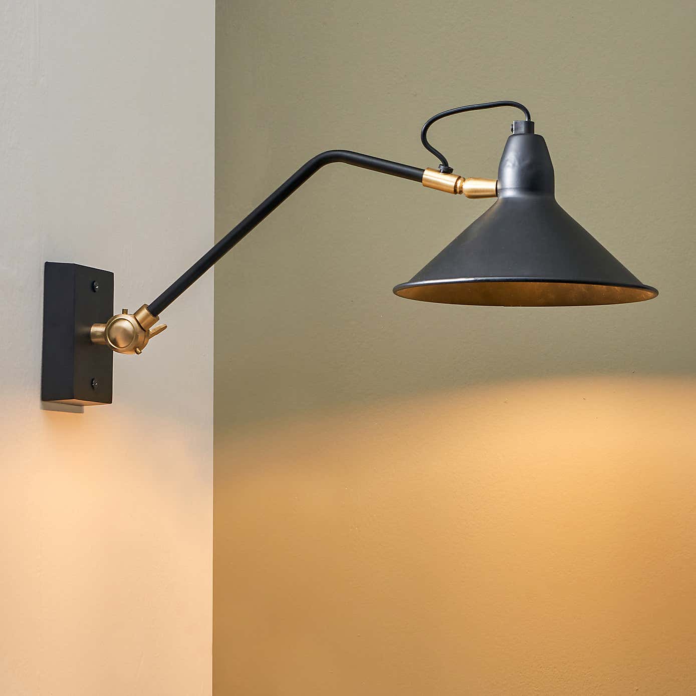 Return - Canton Matt Black and Brass Metal Cone Wall Light