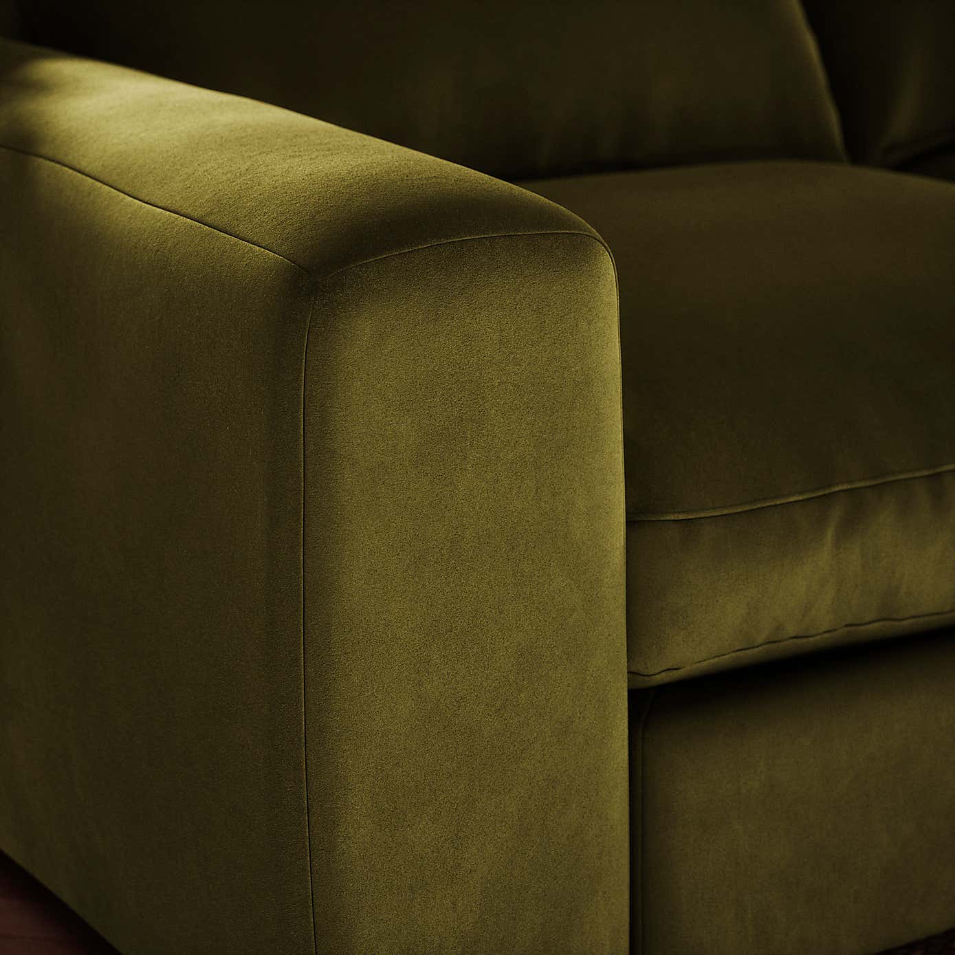 Full Circle Austin Luxury Velvet 4 Seater Sofa, Olive