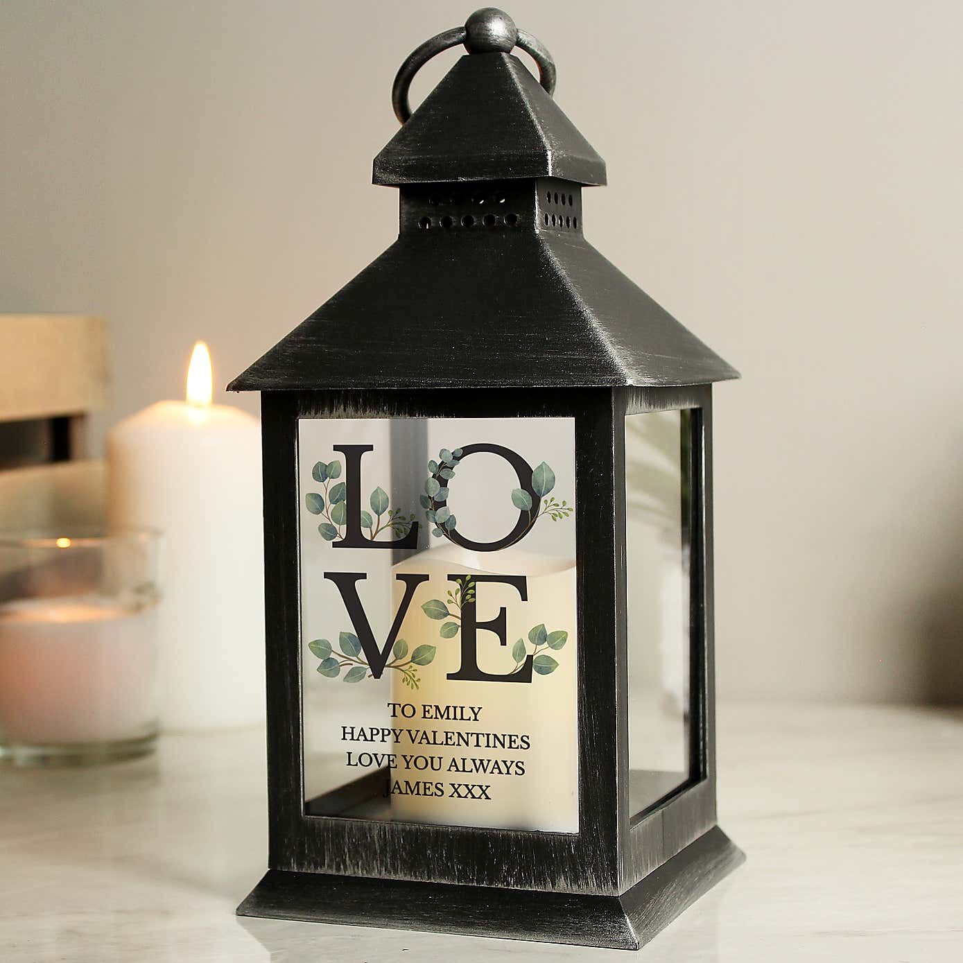 Personalised  Botanical LOVE Black Lantern