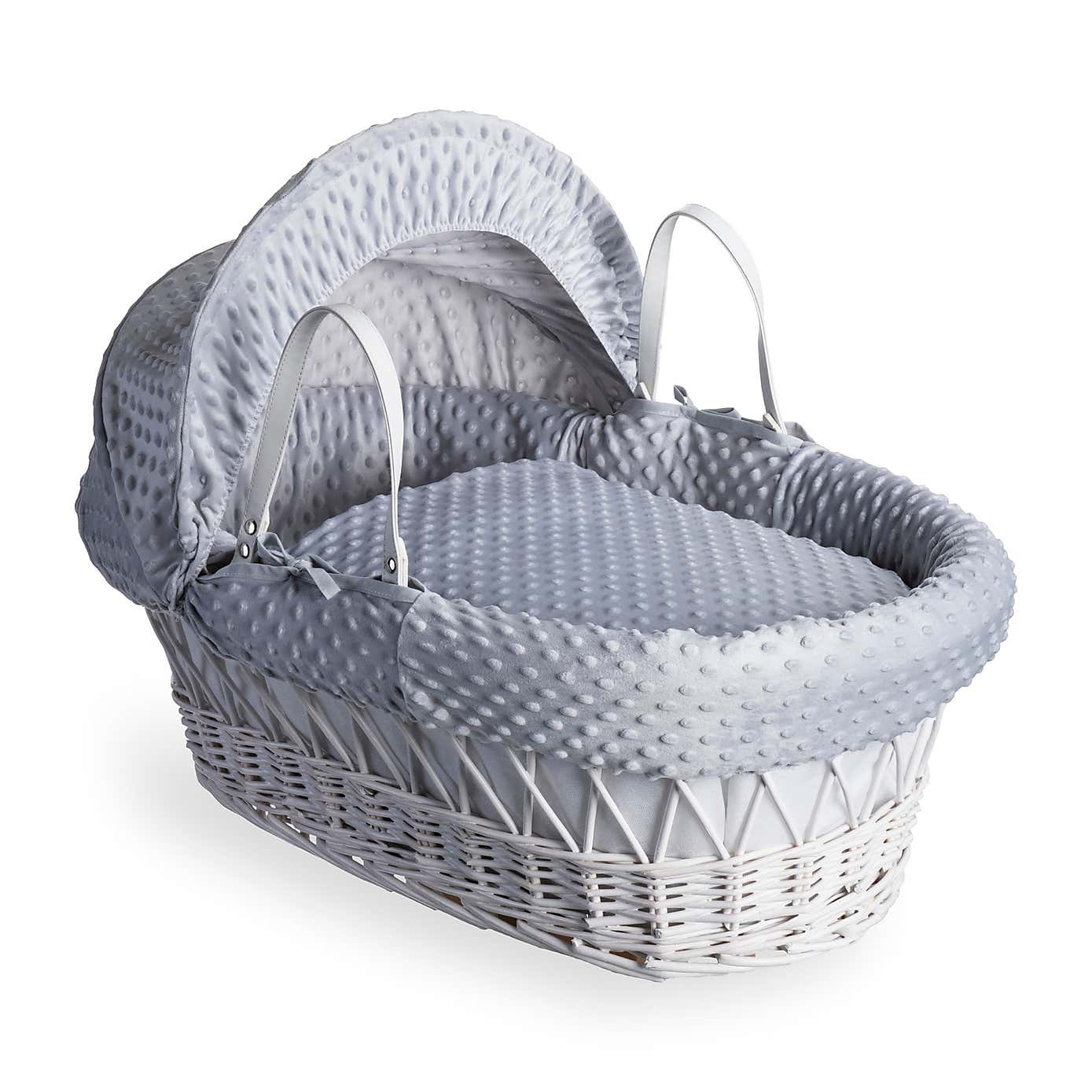 Clair de Lune Dimple Wicker Moses Basket with White Rocking Stand