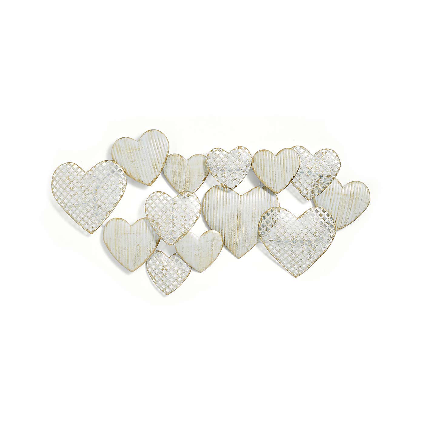 Warm White Hearts Indoor Outdoor Metal Wall Art