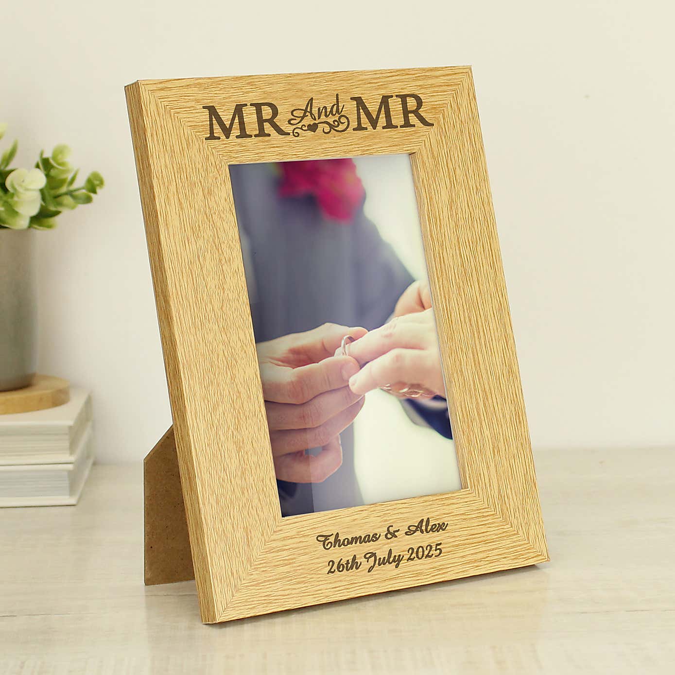 Personalised Mr and Mr Oak Finish Photo Frame