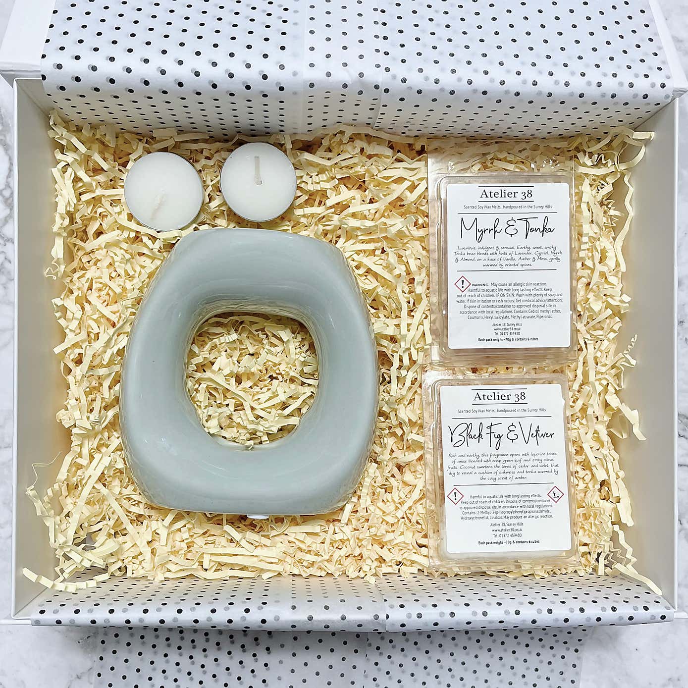 Atelier 38 Oval Burner and Spicy & Woody Wax Melt Gift Set