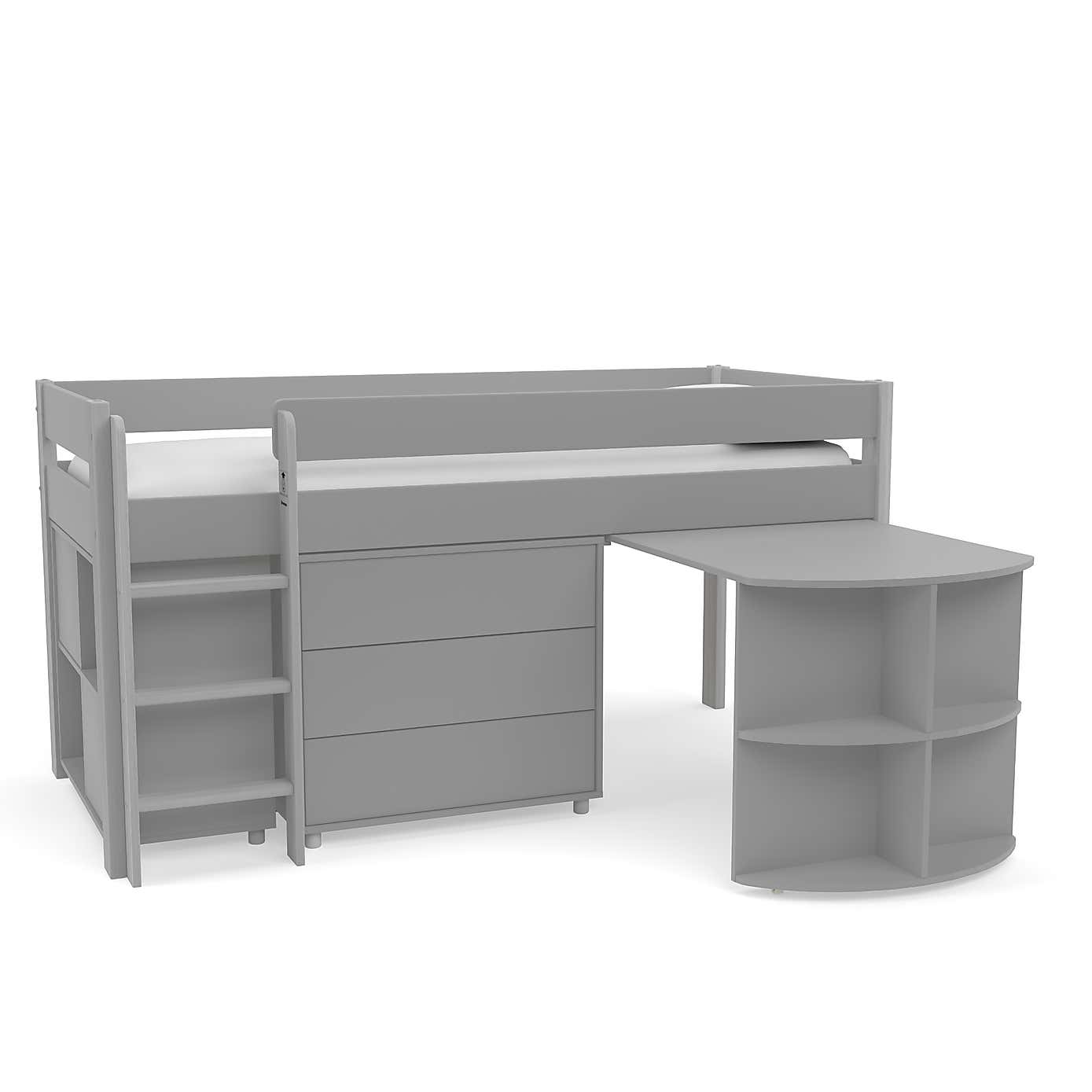 Stompa Uno Midsleeper With Pull Out Desk, Chest of Drawers and Cube Unit, Pine