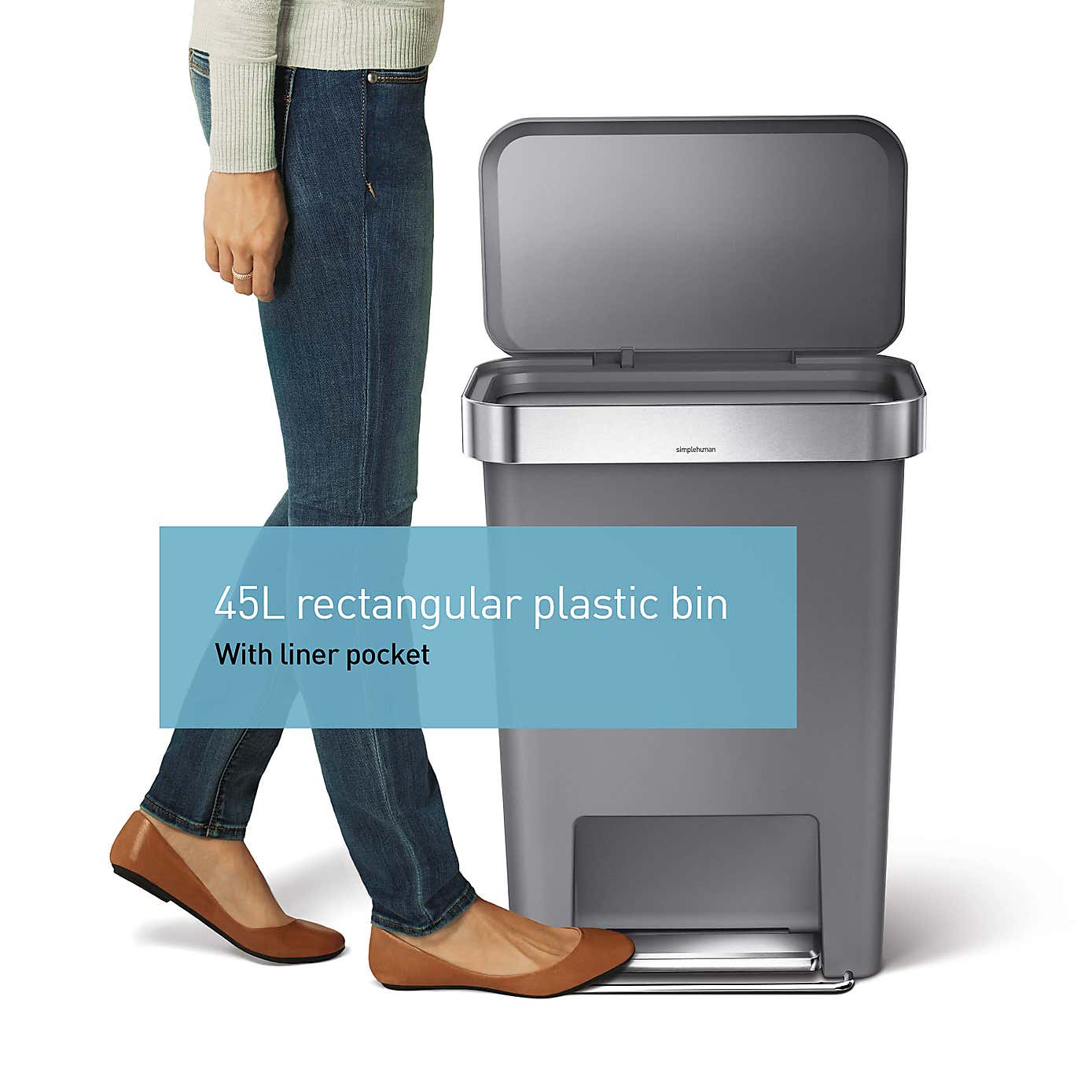 simplehuman 45 Litre Plastic Pedal Bin With Liner Pocket