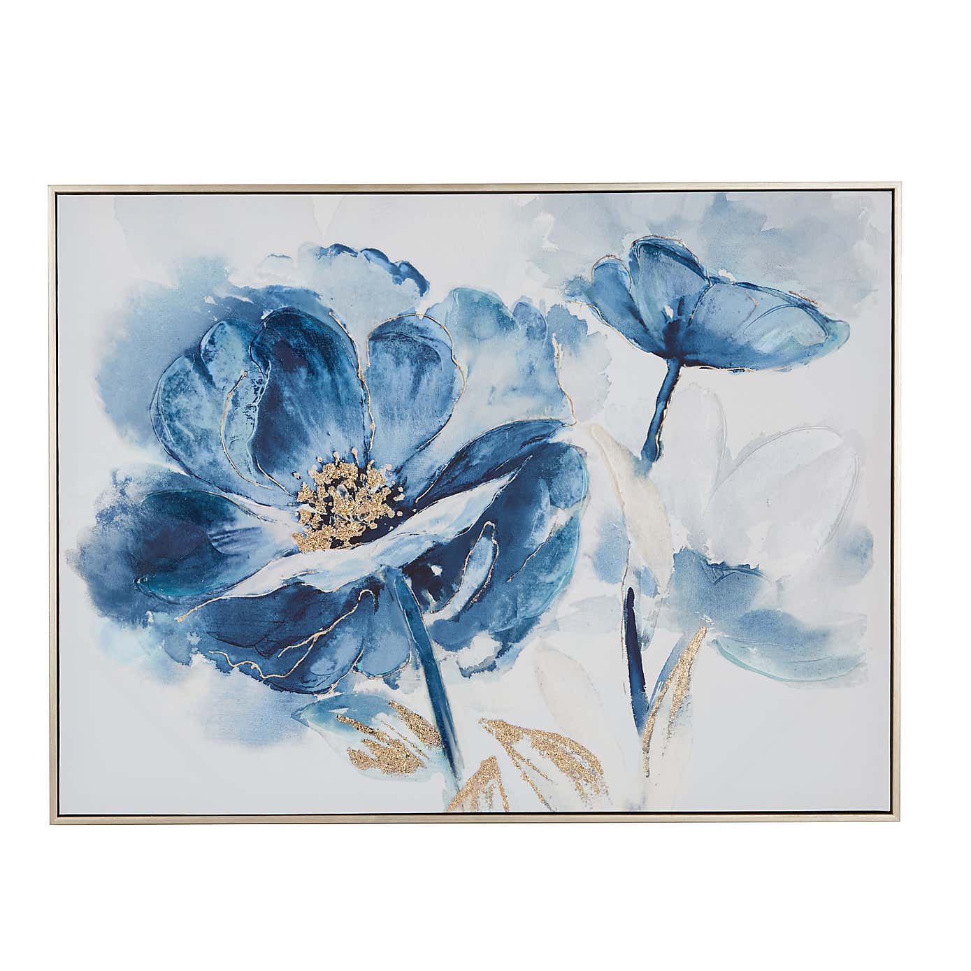 Gold Foil Blue Flower Capped Canvas 60x80cm