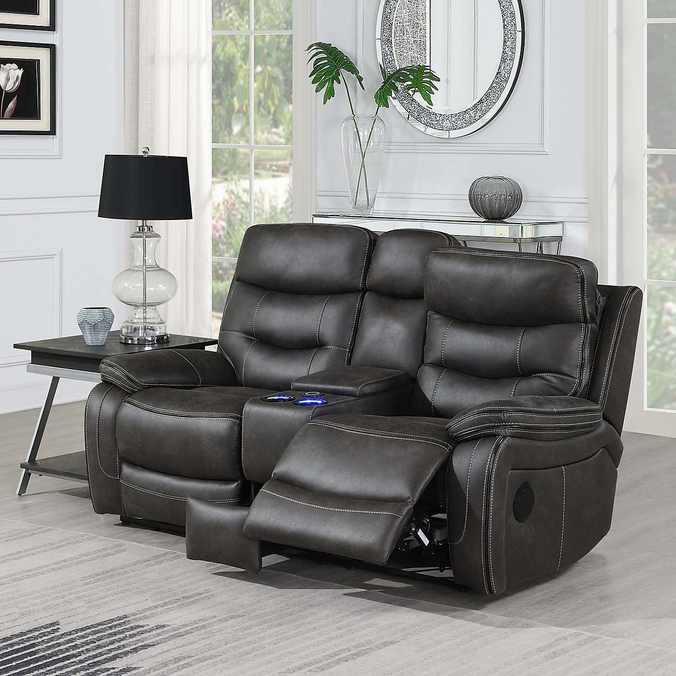 Image Furnishings Noah 2 Seater with Console Tech Recliner Sofa