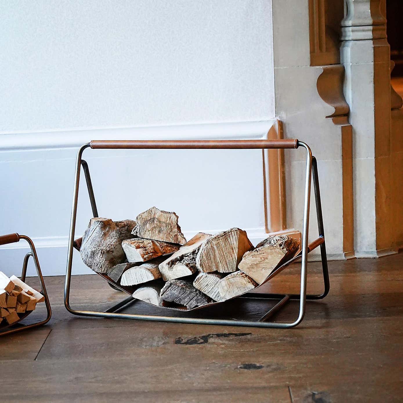 Contemporary Hanging Leather Log Holder
