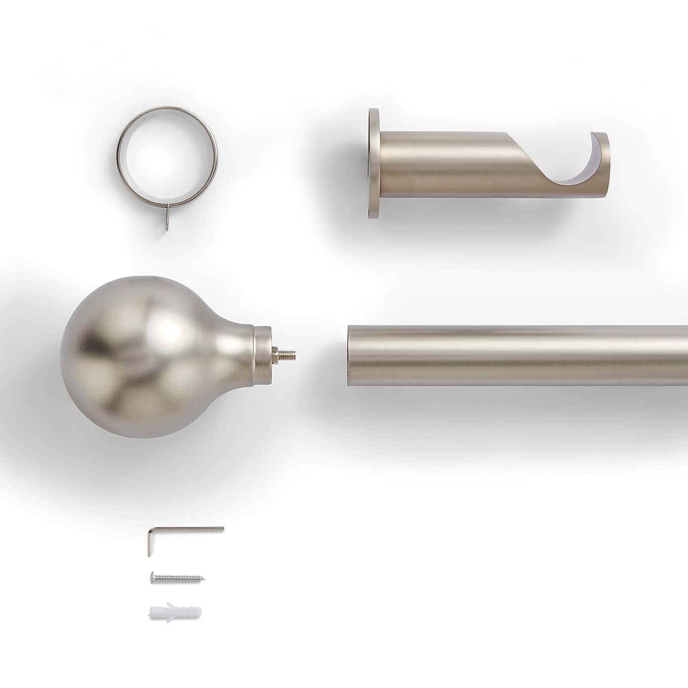 Contemporary Ball Fixed Metal Curtain Pole with Rings