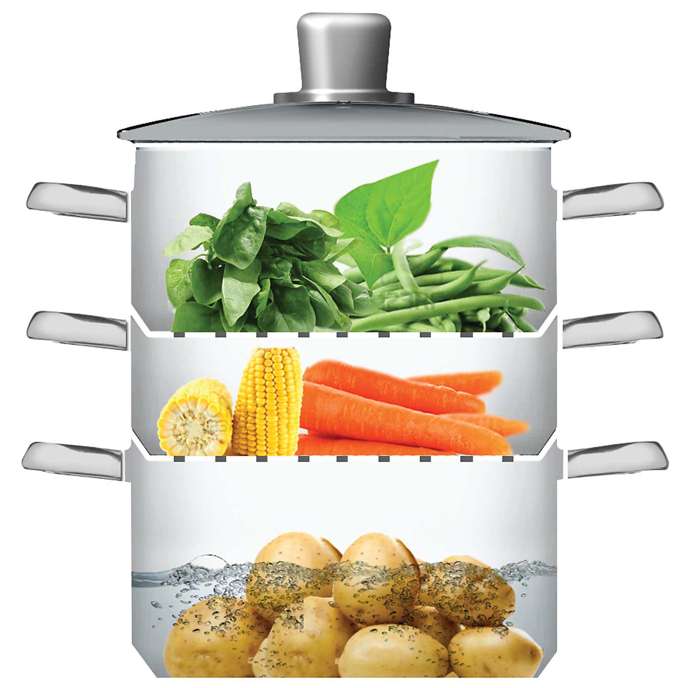 KitchenCraft 3-Tier Food Steamer with Glass Lid