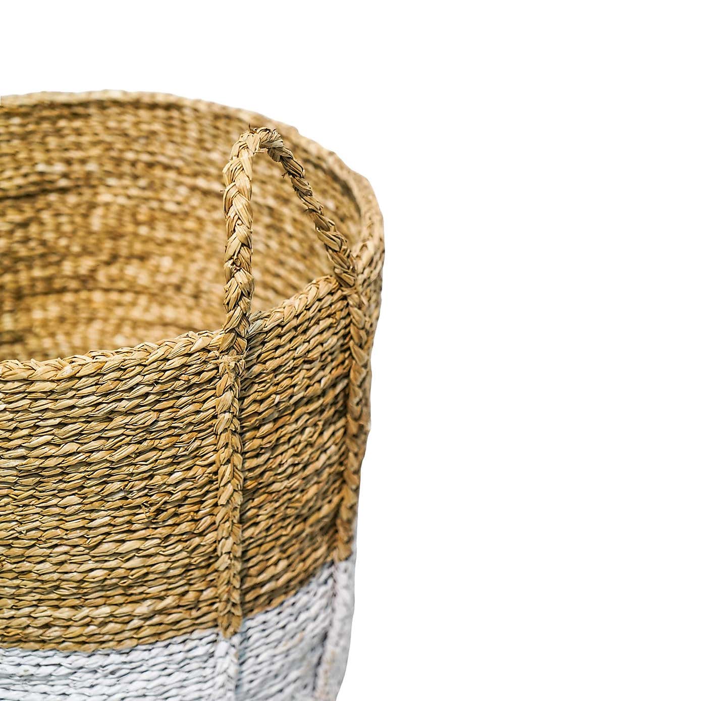 Set of 2 White Seagrass Log & Kindling Basket