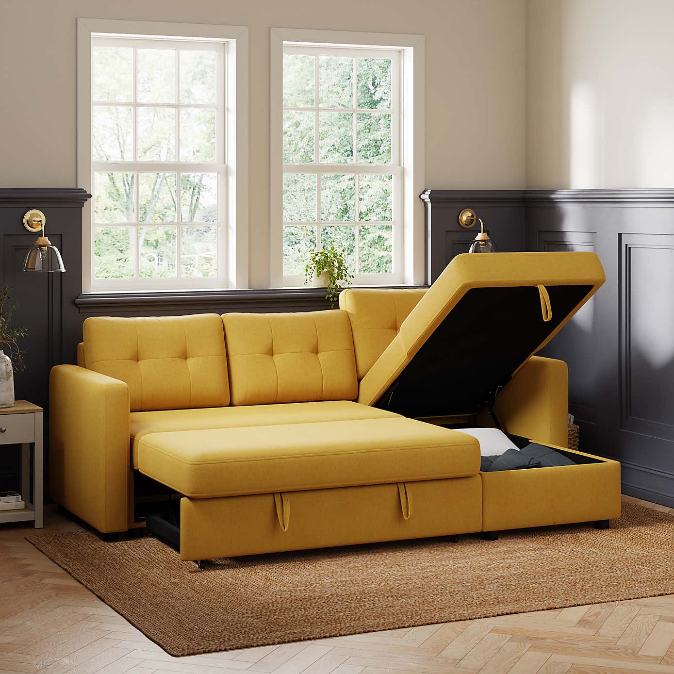 Barker Flatweave Trundle Corner Chaise Sofa Bed