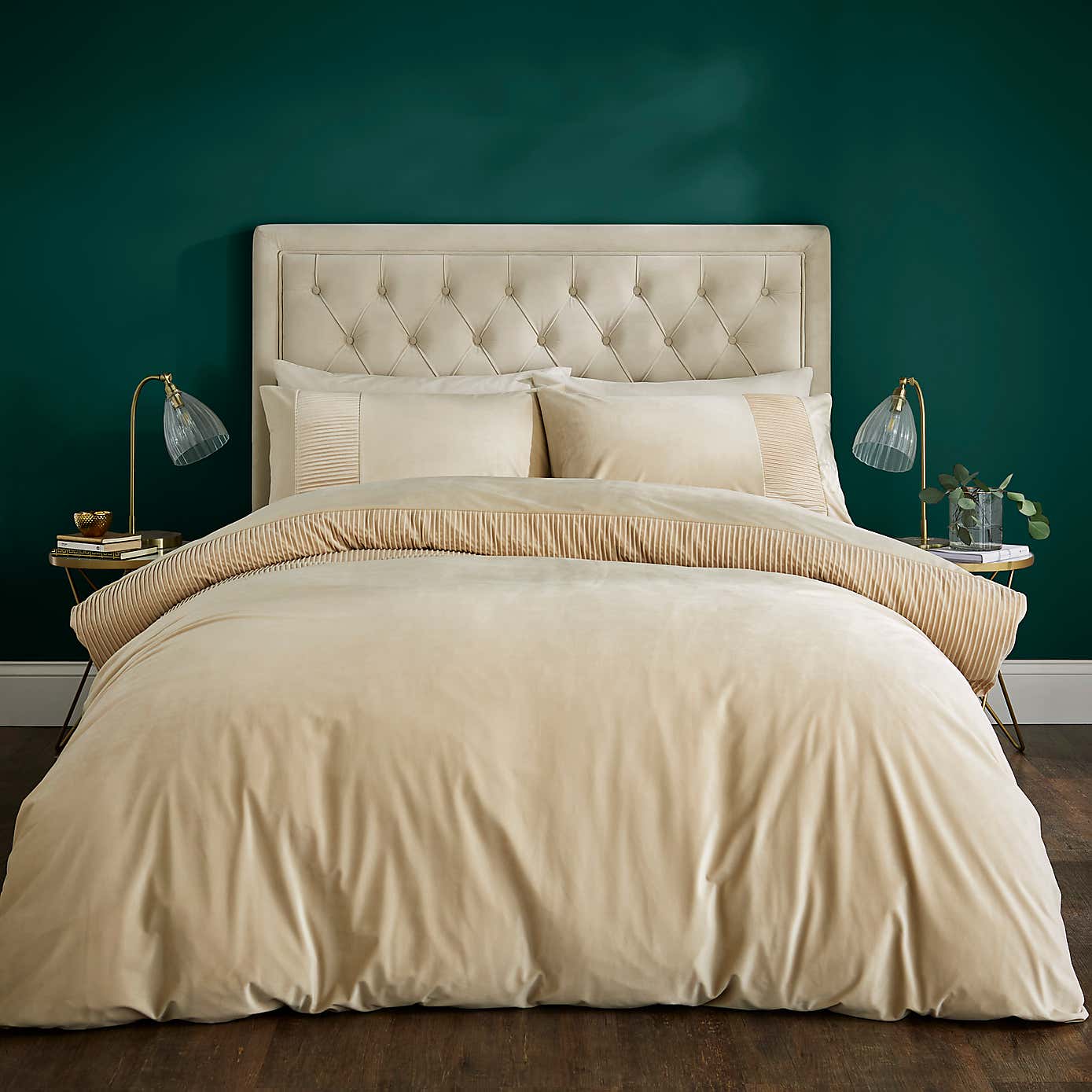 Liliana Pleated Velvet Duvet Cover and Pillowcase Set