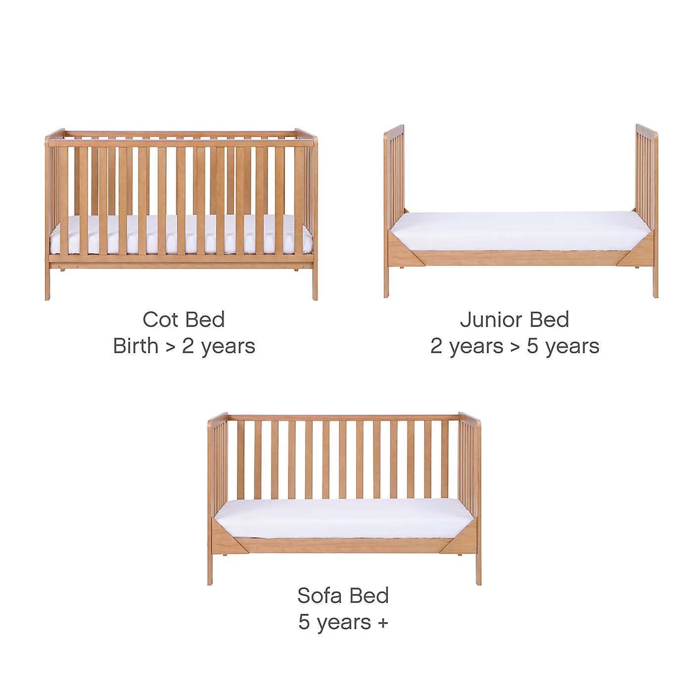 Tutti Bambini 3 Piece Oak Malmo Cot Bed and Rio Furniture Set