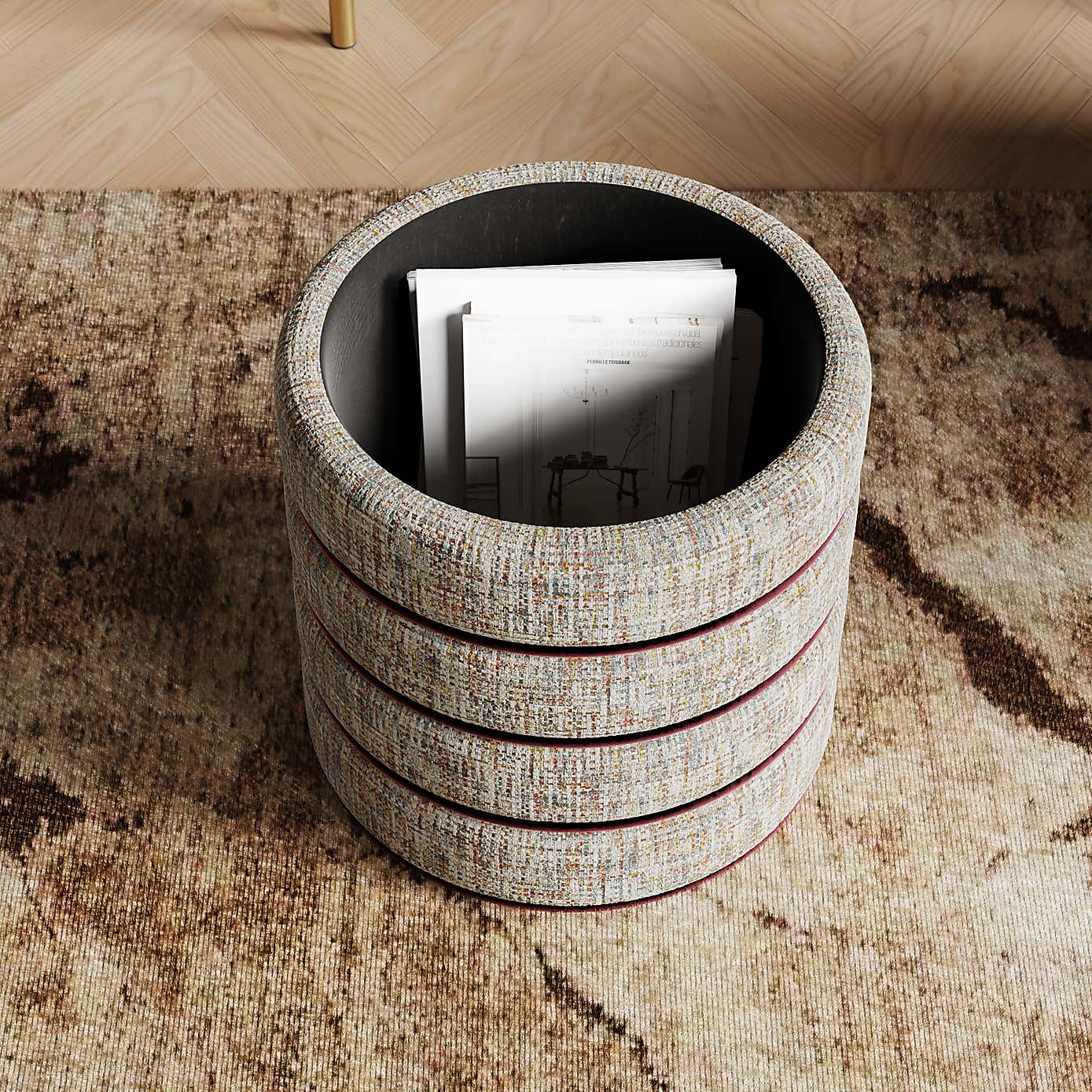 Contrast Piping Storage Footstool, Multicoloured Chenille