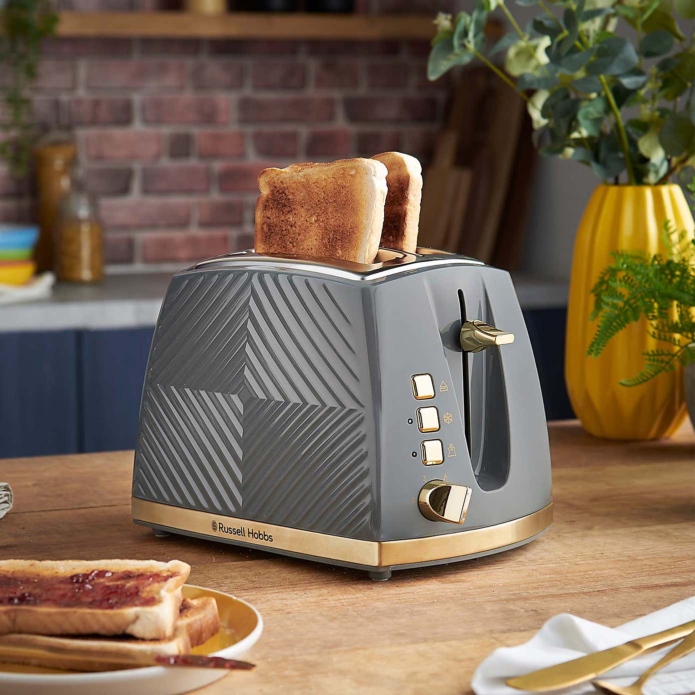 Russell Hobbs Groove Grey Kettle & 2 Slice Toaster