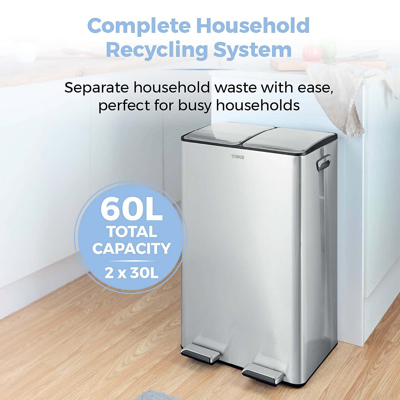 Tower 60L Recycling Pedal Bin