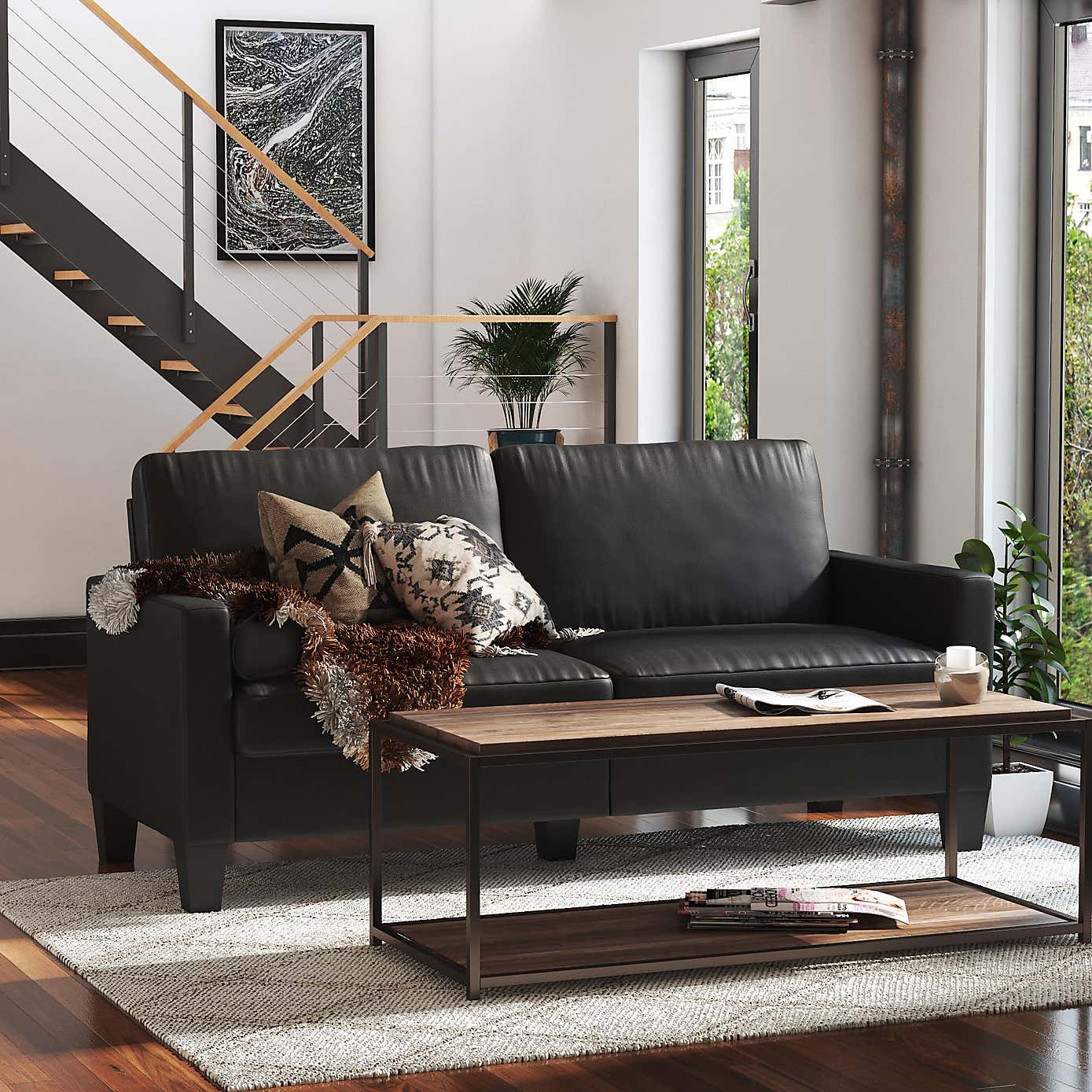 Rylie Faux Leather Sofa Black