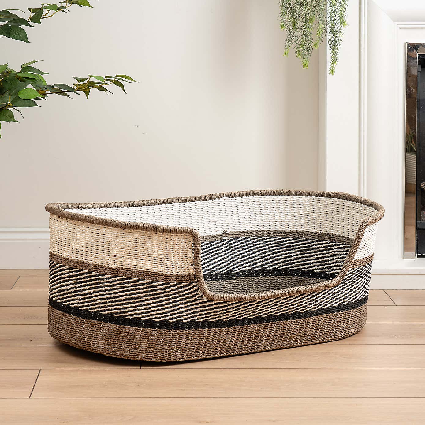 Grey Stripe Woven Pet Bed