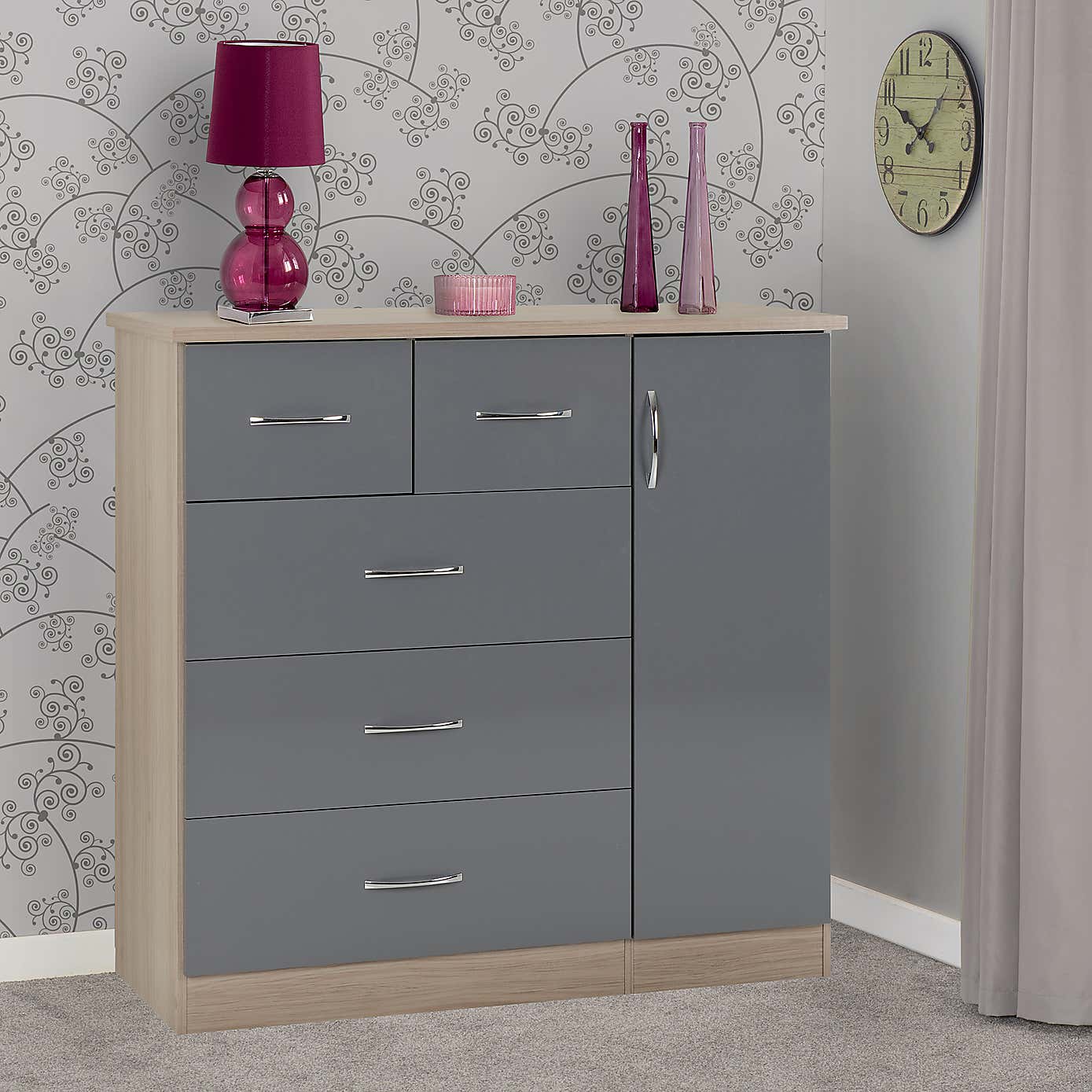 Nevada Grey 5 Drawer Compact Wardrobe