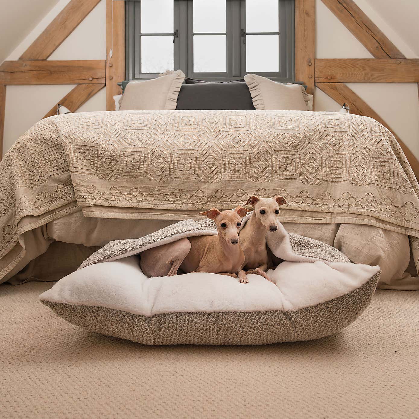 Lords and Labradors Boucle Sleepy Burrow Dog Bed