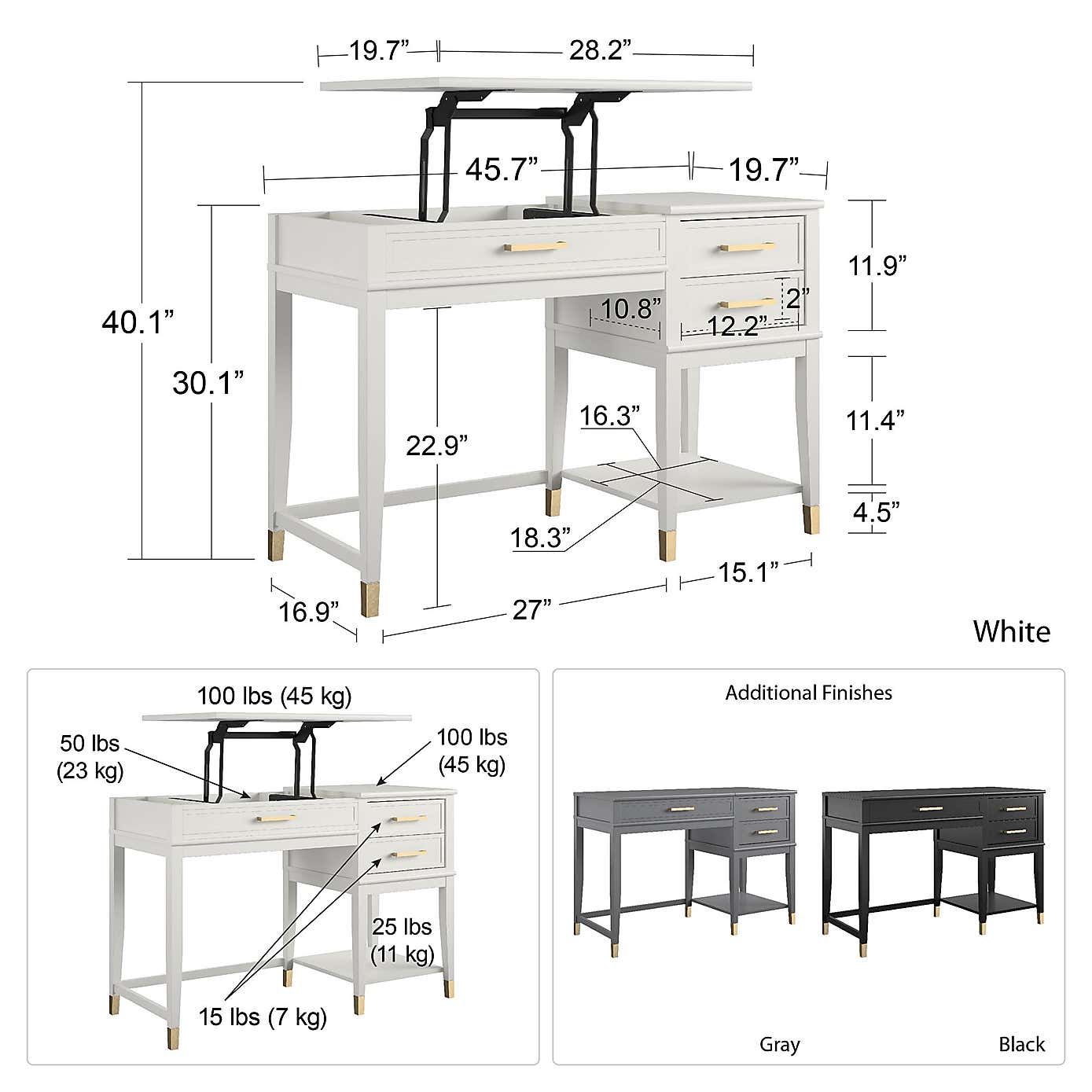 Cosmo Westerleigh Lift Desk, Graphite