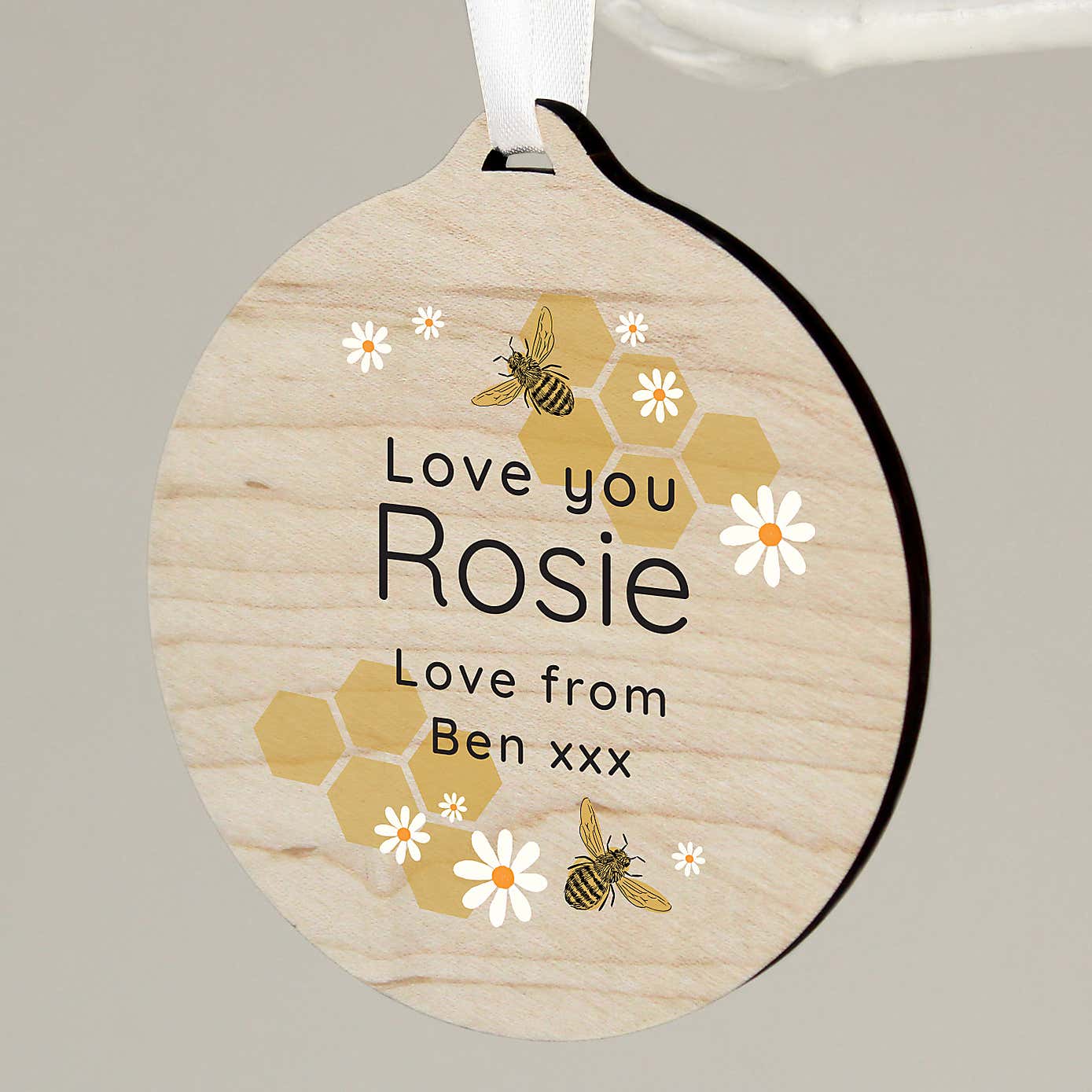 Personalised Bee Round Wooden Decoration