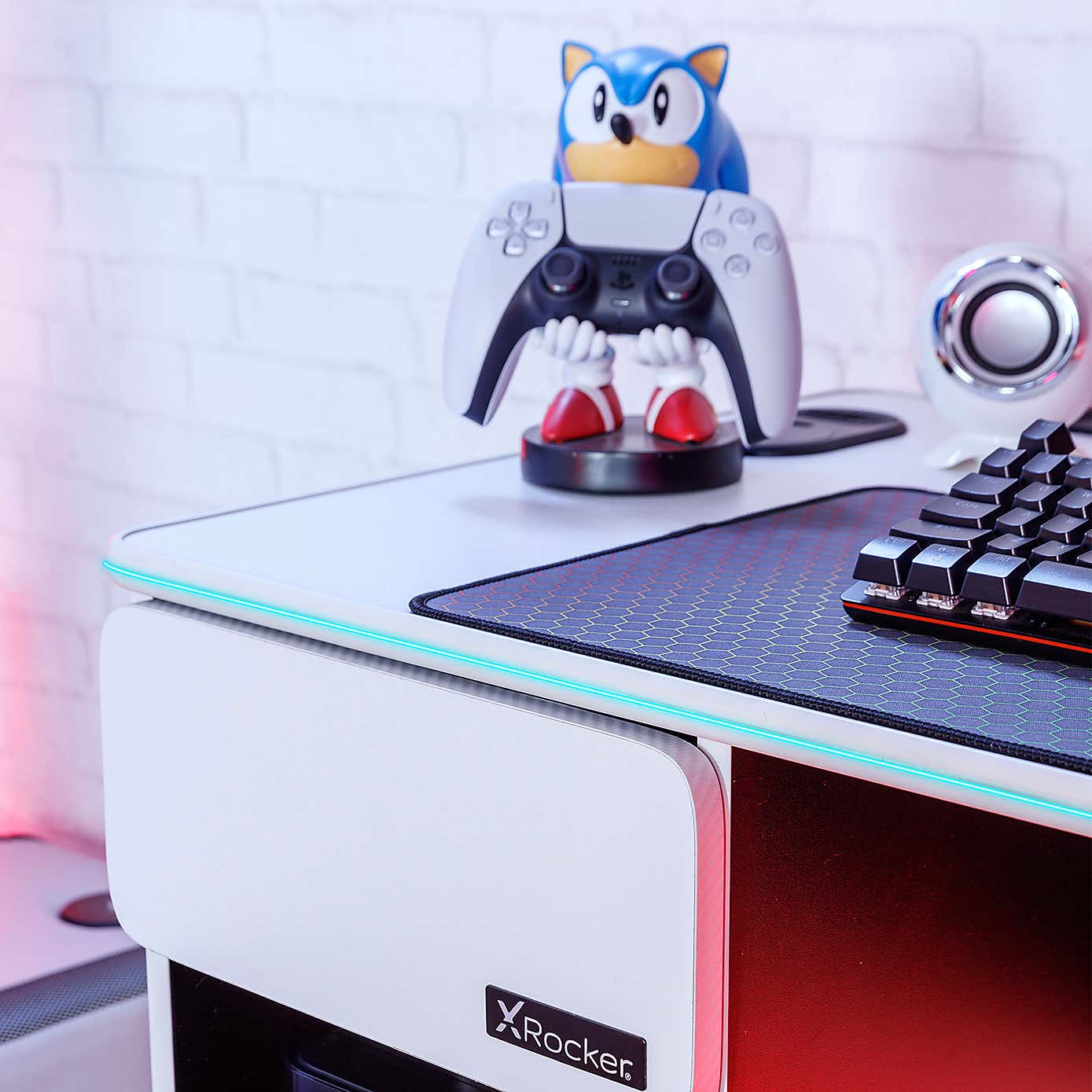 X Rocker White Carbon Tek Gaming Desk with Wireless Charging and Neo Fibre LED