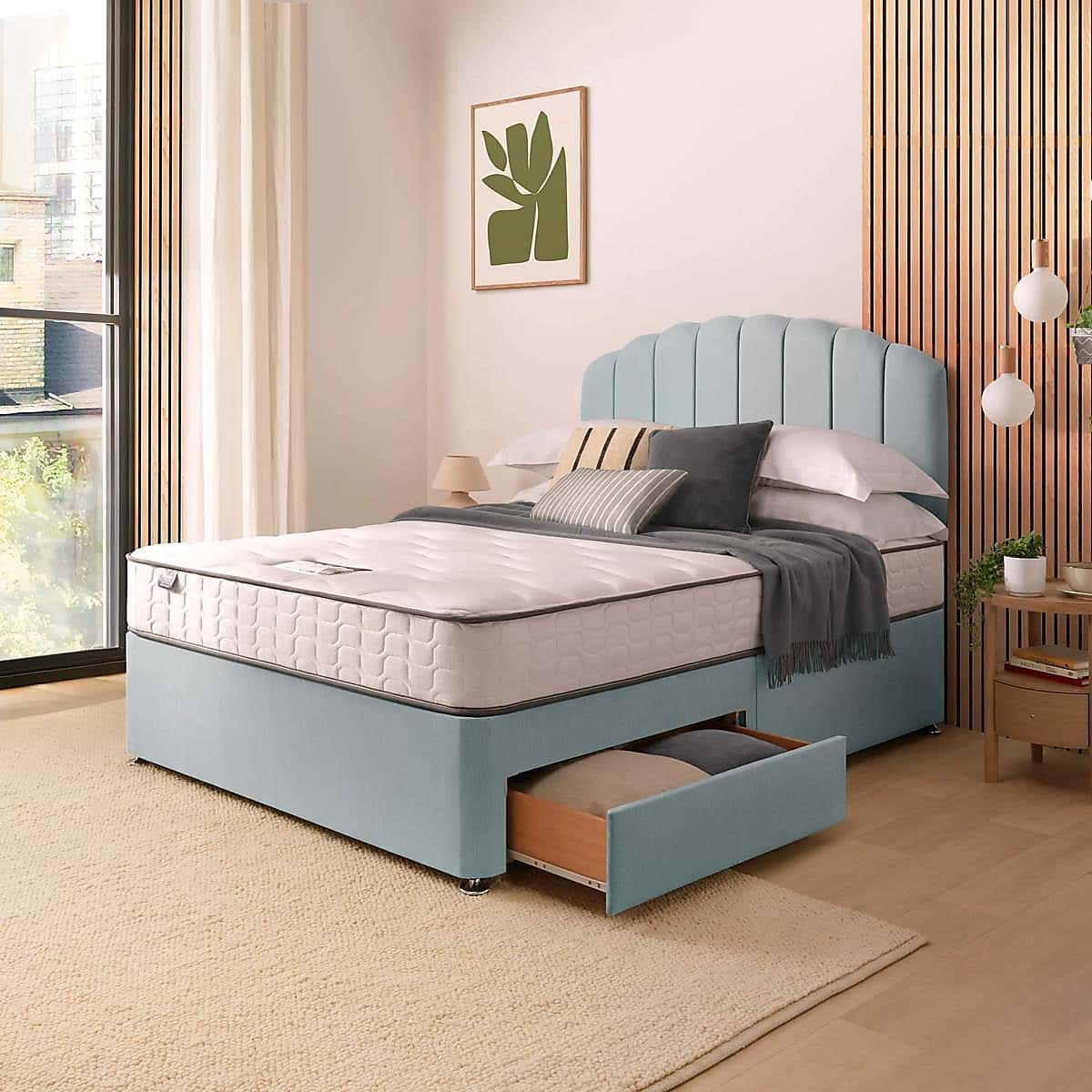 Silentnight 2 Drawer Divan Bed With Fabric Merlin Headboard