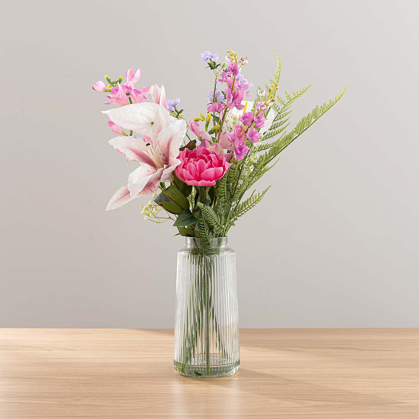Tiger Lily Floral Arrangement in Glass Vase with Wild Rhubarb Diffuser