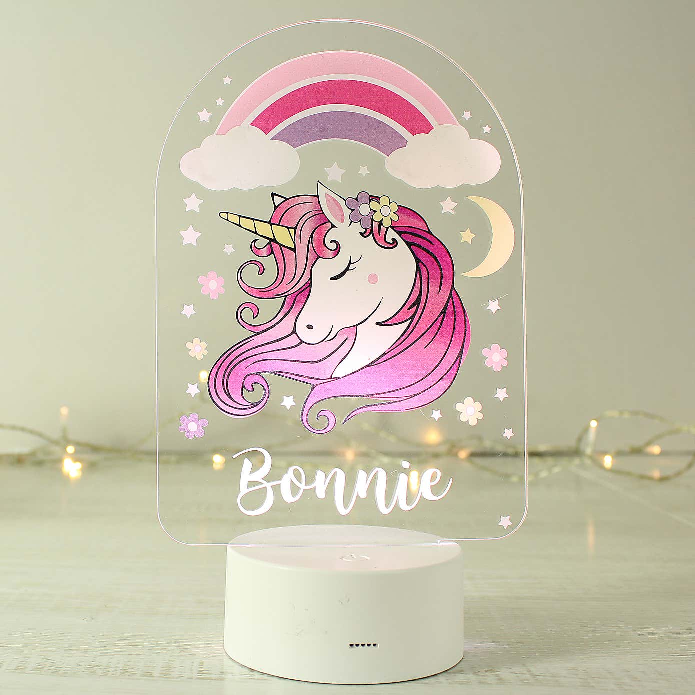 Personalised Pink Unicorn Colour Changing Night LED Light
