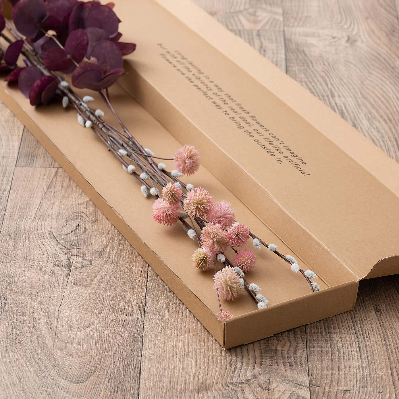 Artificial Eucalyptus Willow and Chestnut Letterbox Bouquet