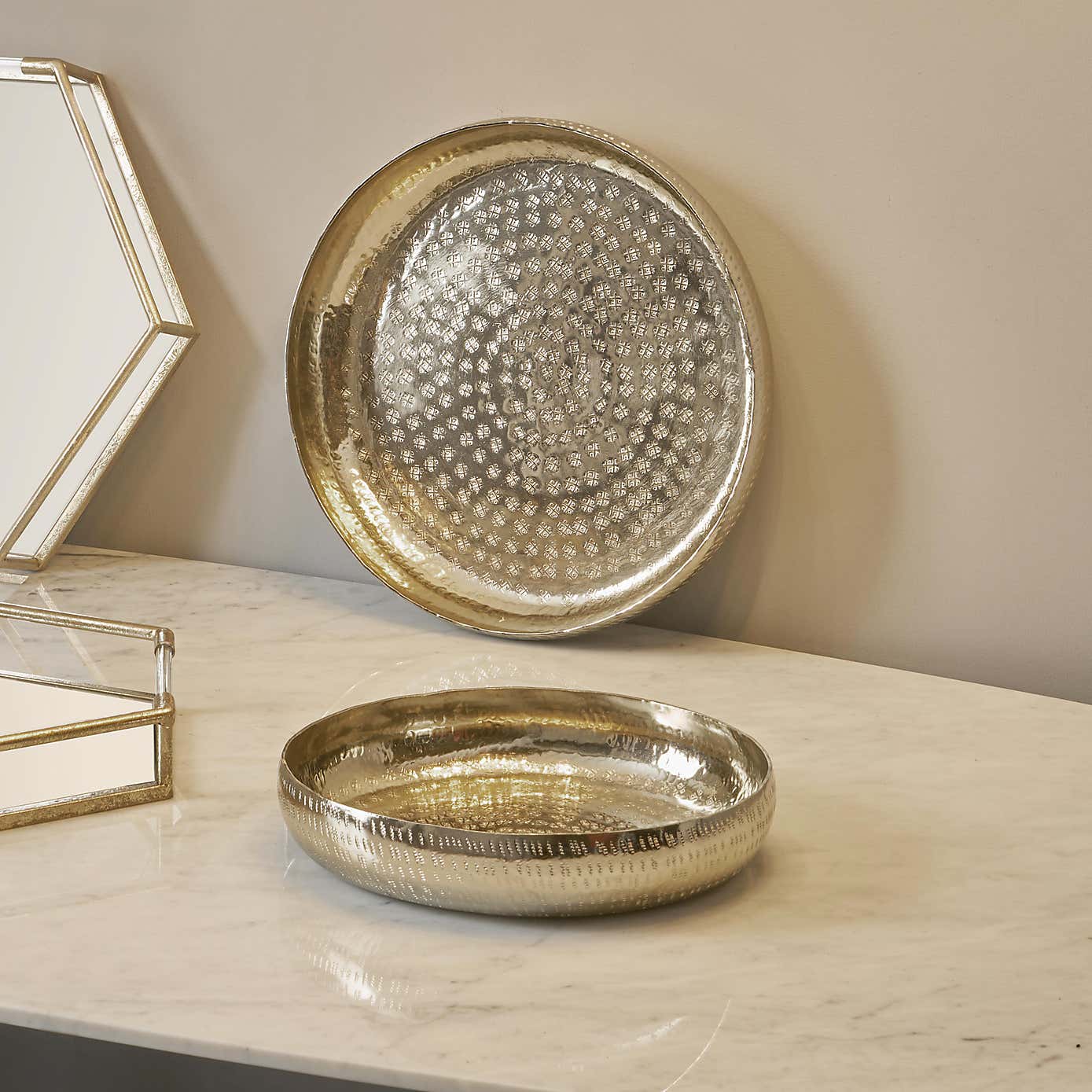 Set of 2 Gold Hammered Metal Bowls